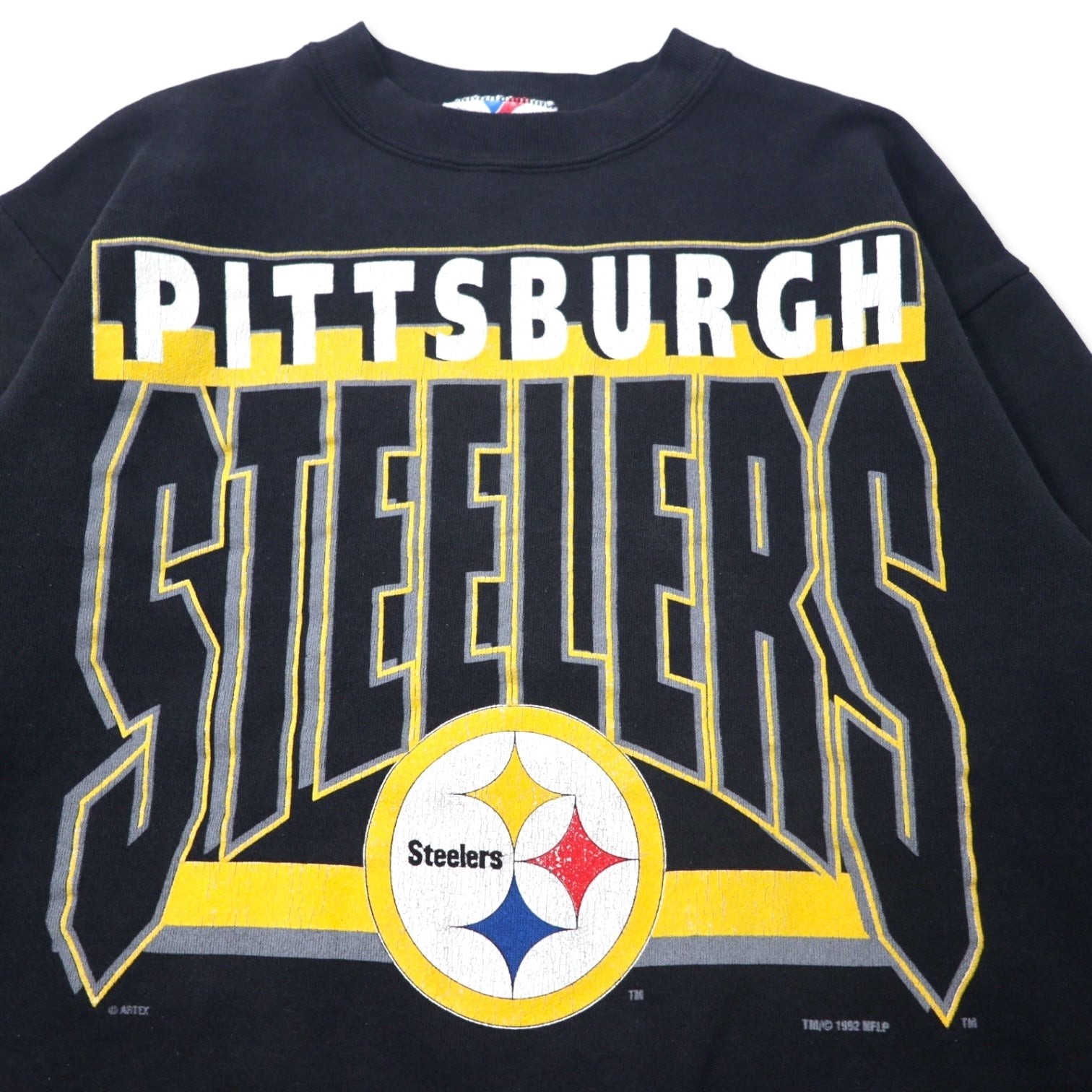 ARTEX Made in USA anni '90 NFL Stampa Felpa M Nera Cotone PITTSBURGH STEELERS