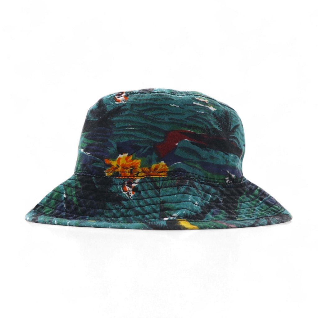 NEW YORK HAT Co. Cappello a secchiello con motivo a spiaggia Made in USA, taglia L, verde, fantasia all-over, cotone
