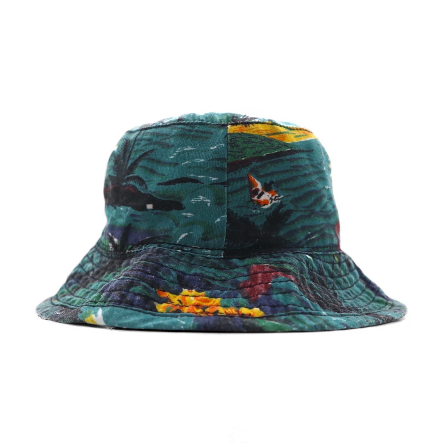 NEW YORK HAT Co. Cappello a secchiello con motivo a spiaggia Made in USA, taglia L, verde, fantasia all-over, cotone