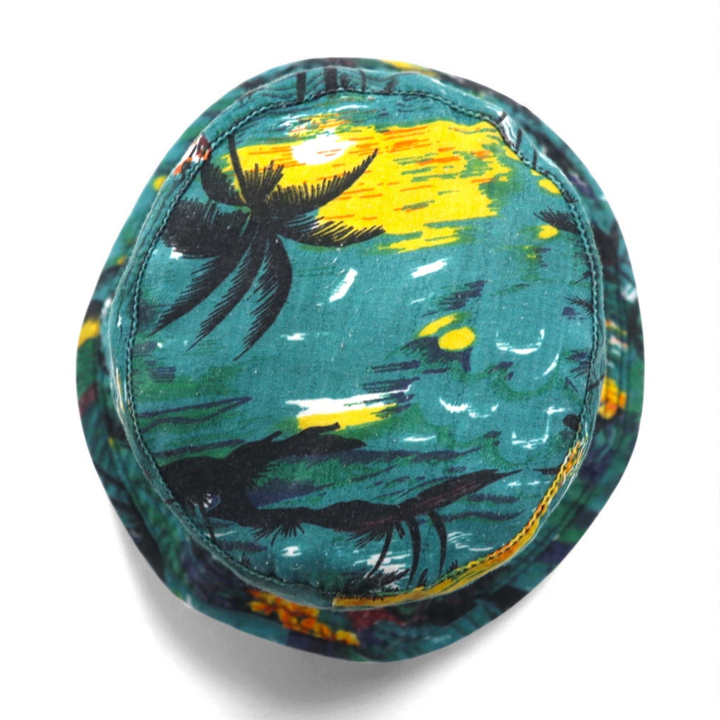 NEW YORK HAT Co. Cappello a secchiello con motivo a spiaggia Made in USA, taglia L, verde, fantasia all-over, cotone