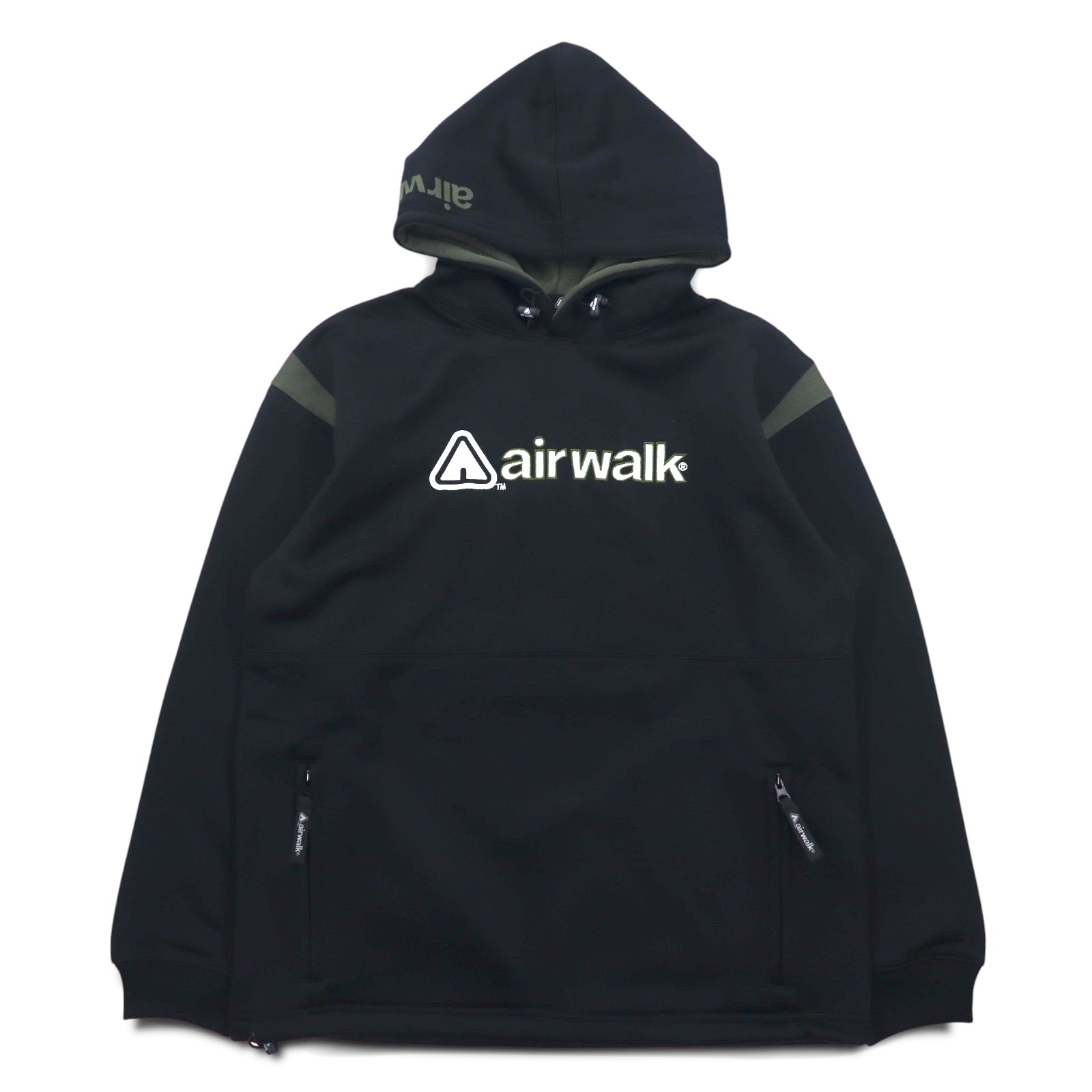 Felpa con cappuccio Airwalk anni '00, pullover, jersey, taglia M, nero, poliestere, interno felpato, coulisse
