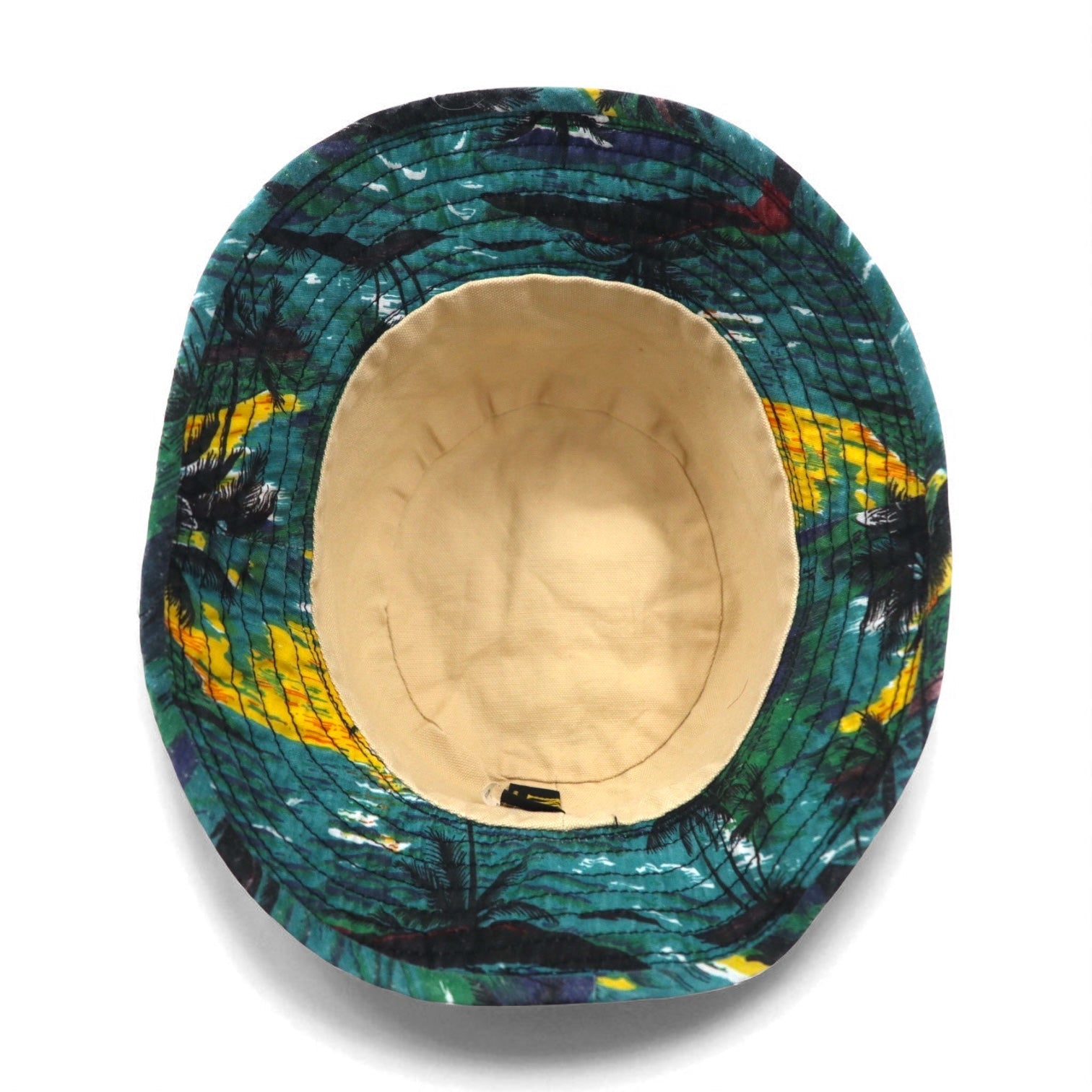 NEW YORK HAT Co. Cappello a secchiello con motivo a spiaggia Made in USA, taglia L, verde, fantasia all-over, cotone