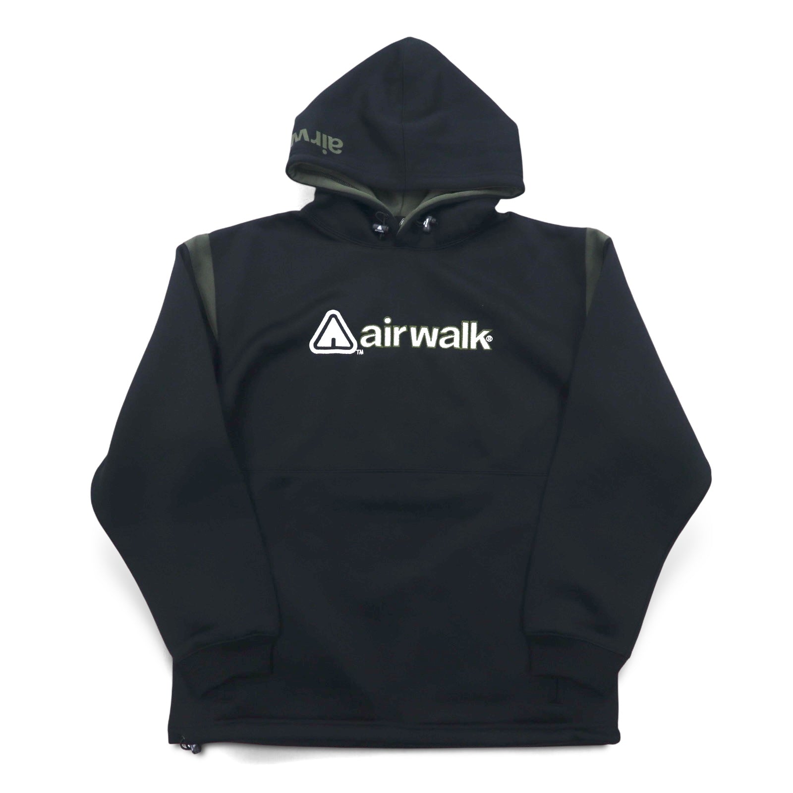 Felpa con cappuccio Airwalk anni '00, pullover, jersey, taglia M, nero, poliestere, interno felpato, coulisse