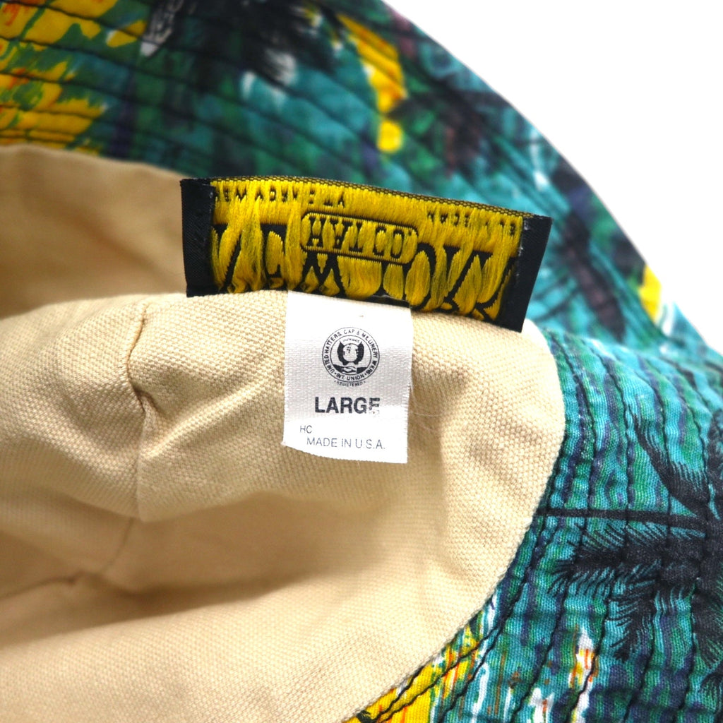 NEW YORK HAT Co. Cappello a secchiello con motivo a spiaggia Made in USA, taglia L, verde, fantasia all-over, cotone