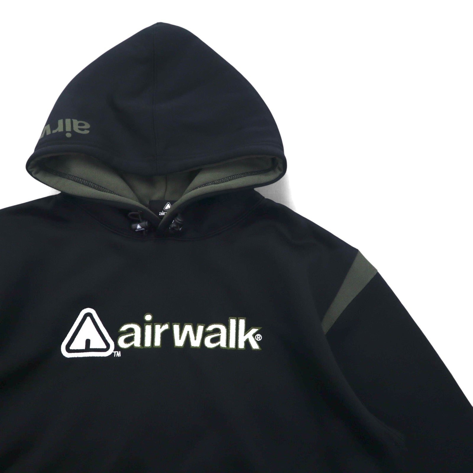 Felpa con cappuccio Airwalk anni '00, pullover, jersey, taglia M, nero, poliestere, interno felpato, coulisse