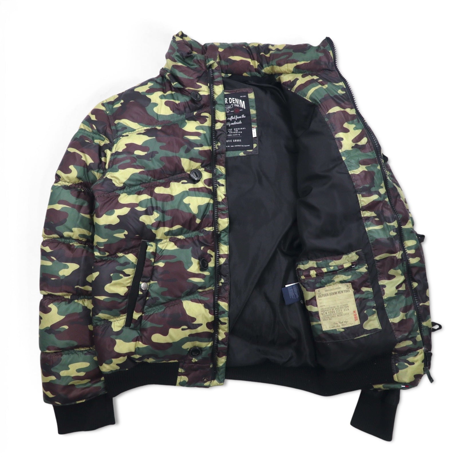 HILFIGER DENIM Piumino mimetico M cachi poliestere cappuccio removibile