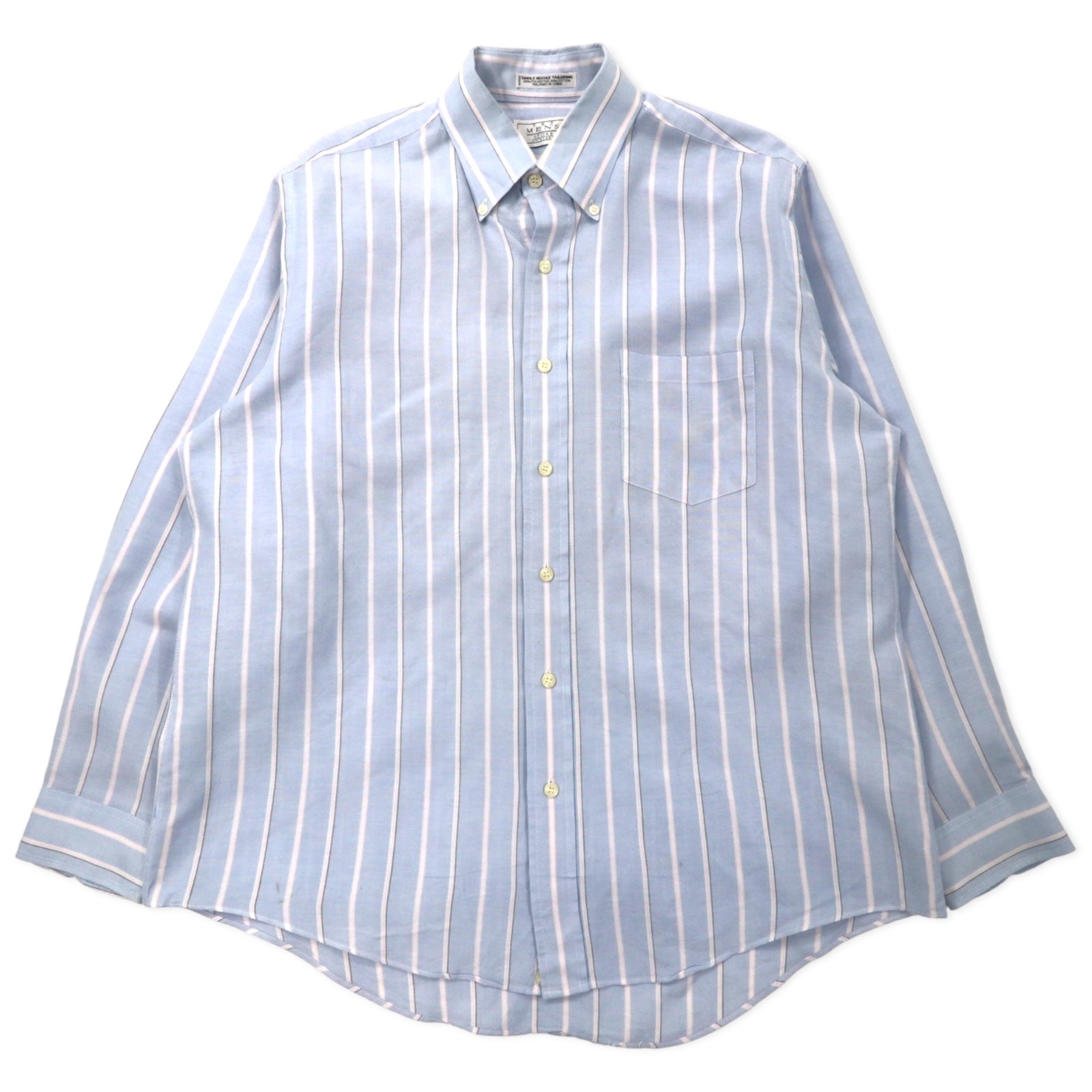 THE MEN'S STORE AT SEARS Anni '90 Camicia Oxford Button Down 16 1/2 Blu A Righe Poliestere Cotone SINGLE NEEDLE TAILORING