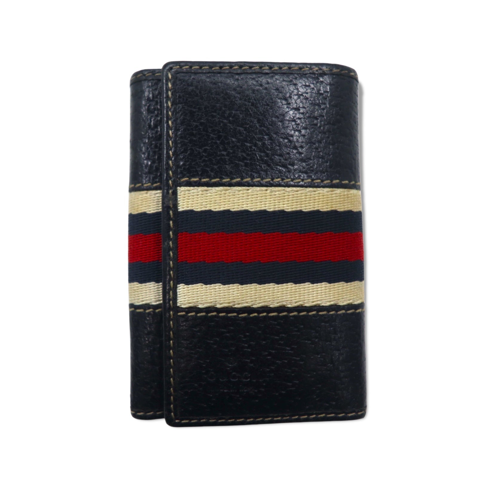 GUCCI Portachiavi a 6 anelli con linea Web navy in pelle made in Italy 154265 0959