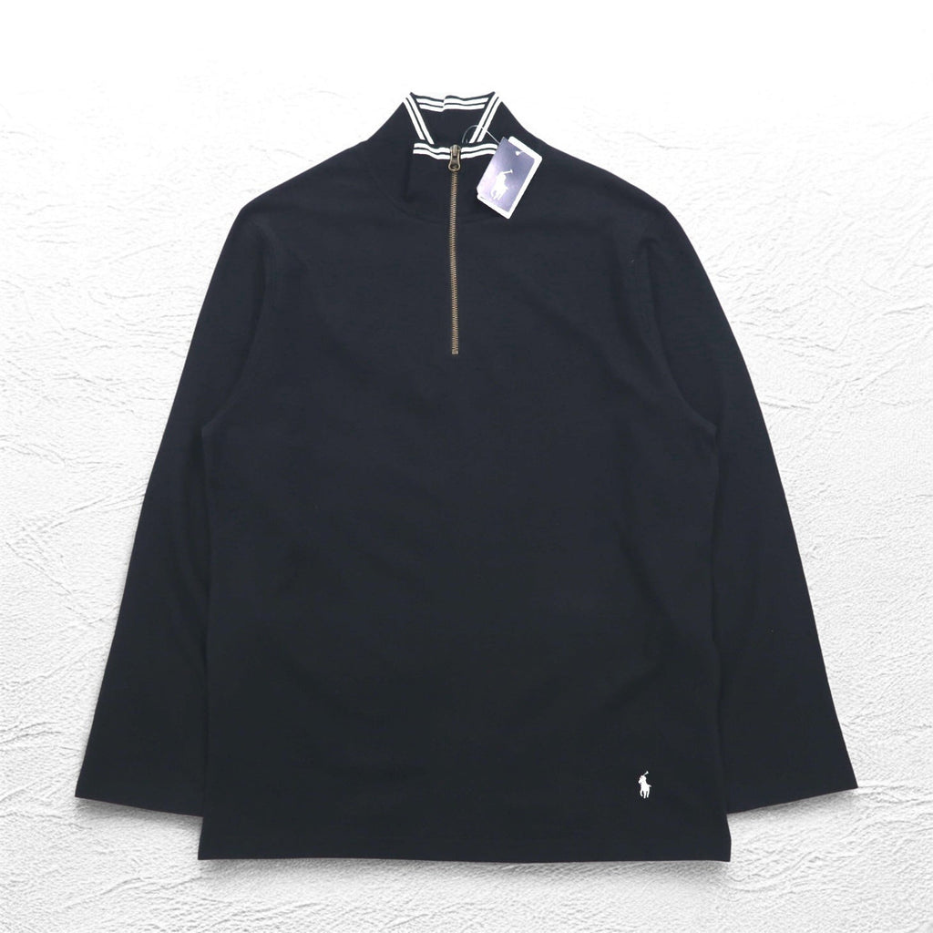 Polo by Ralph Lauren ハーフジップ トップス L ブラック コットン スモールポニー刺繍 未使用品