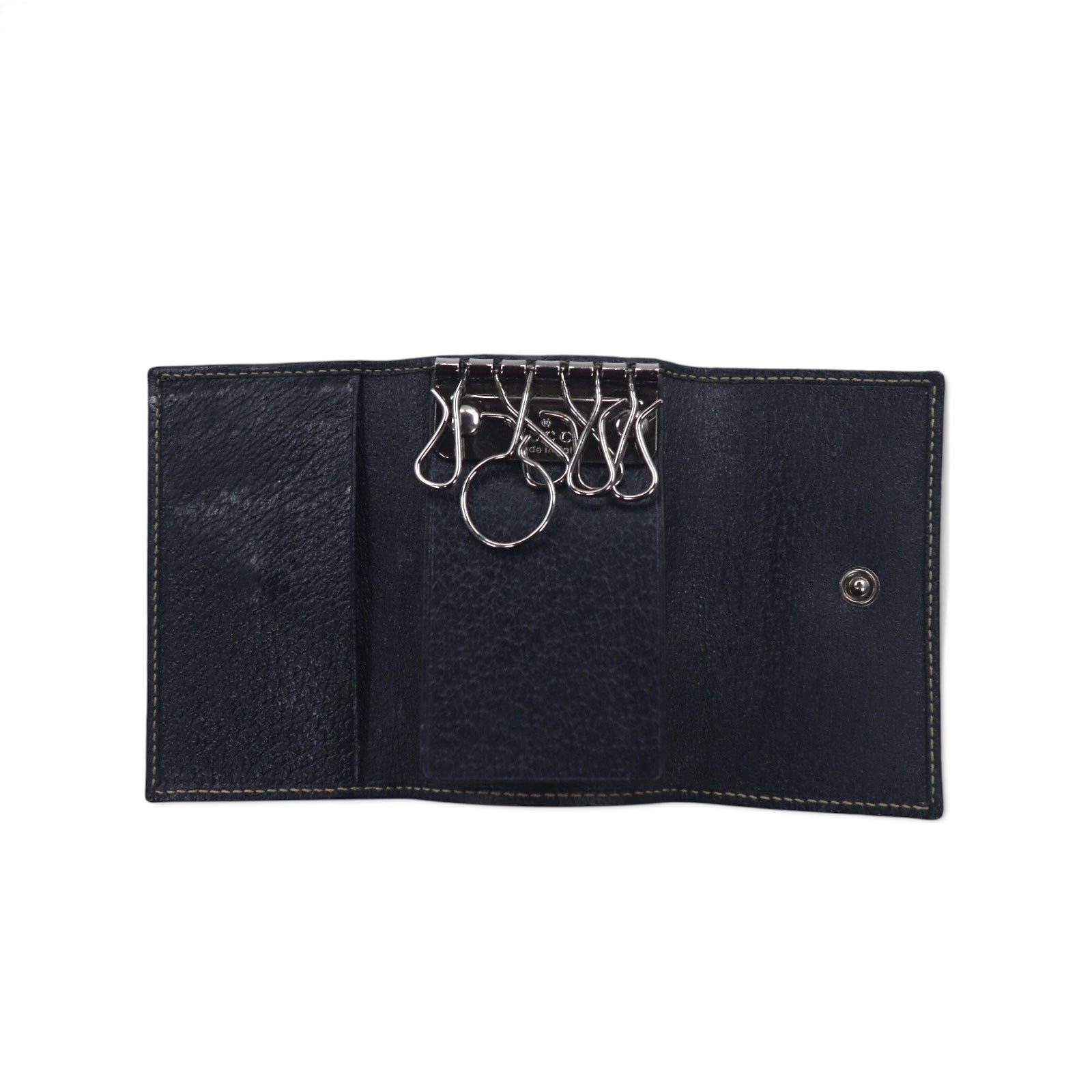 GUCCI Portachiavi a 6 anelli con linea Web navy in pelle made in Italy 154265 0959