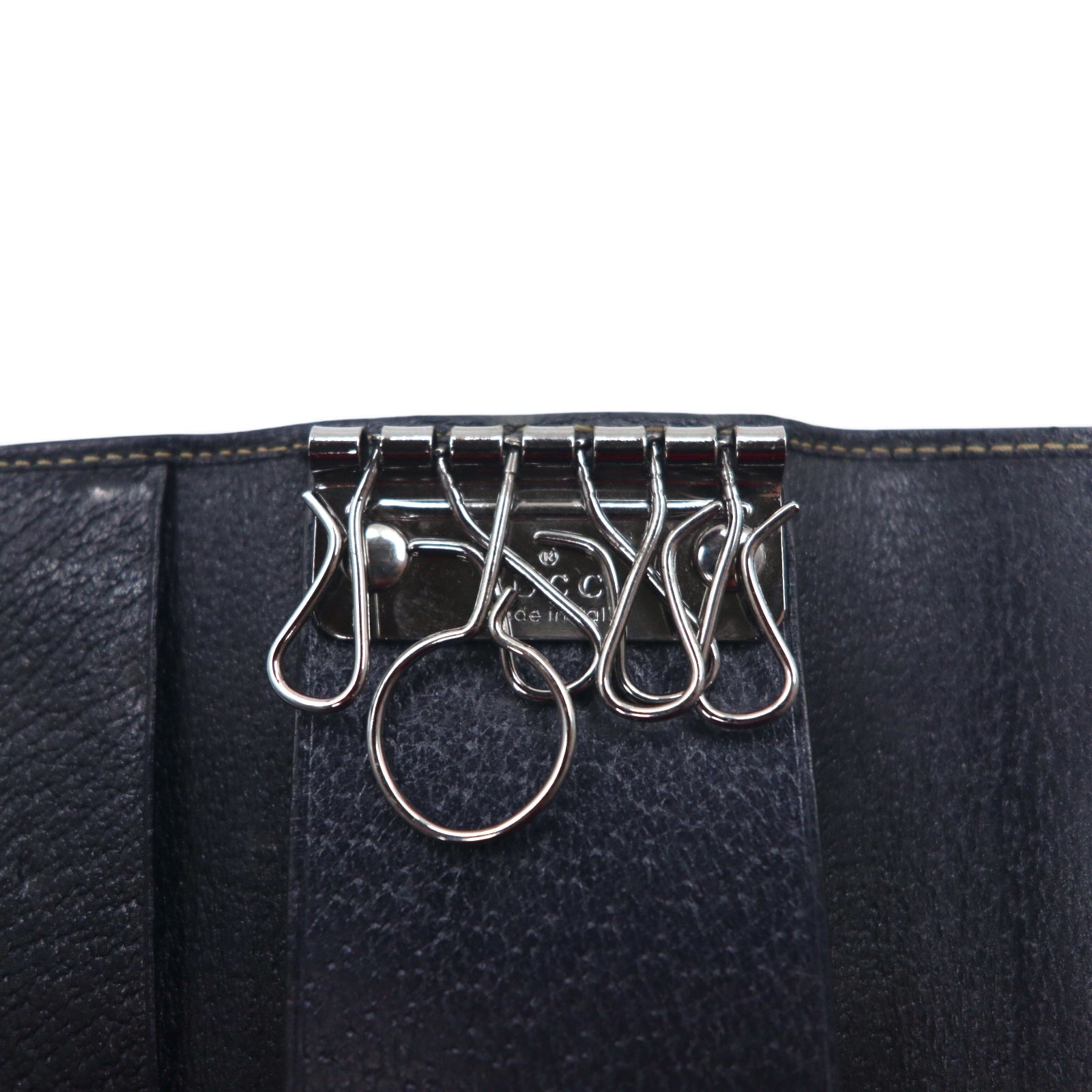 GUCCI Portachiavi a 6 anelli con linea Web navy in pelle made in Italy 154265 0959