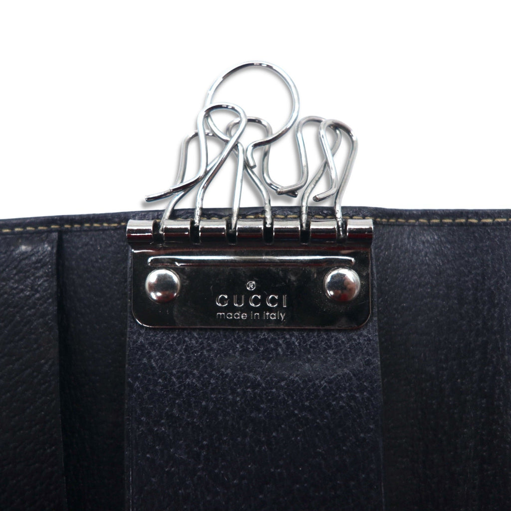 GUCCI Portachiavi a 6 anelli con linea Web navy in pelle made in Italy 154265 0959