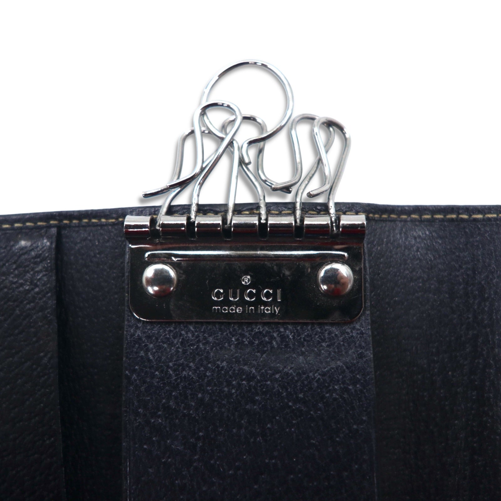 GUCCI Portachiavi a 6 anelli con linea Web navy in pelle made in Italy 154265 0959