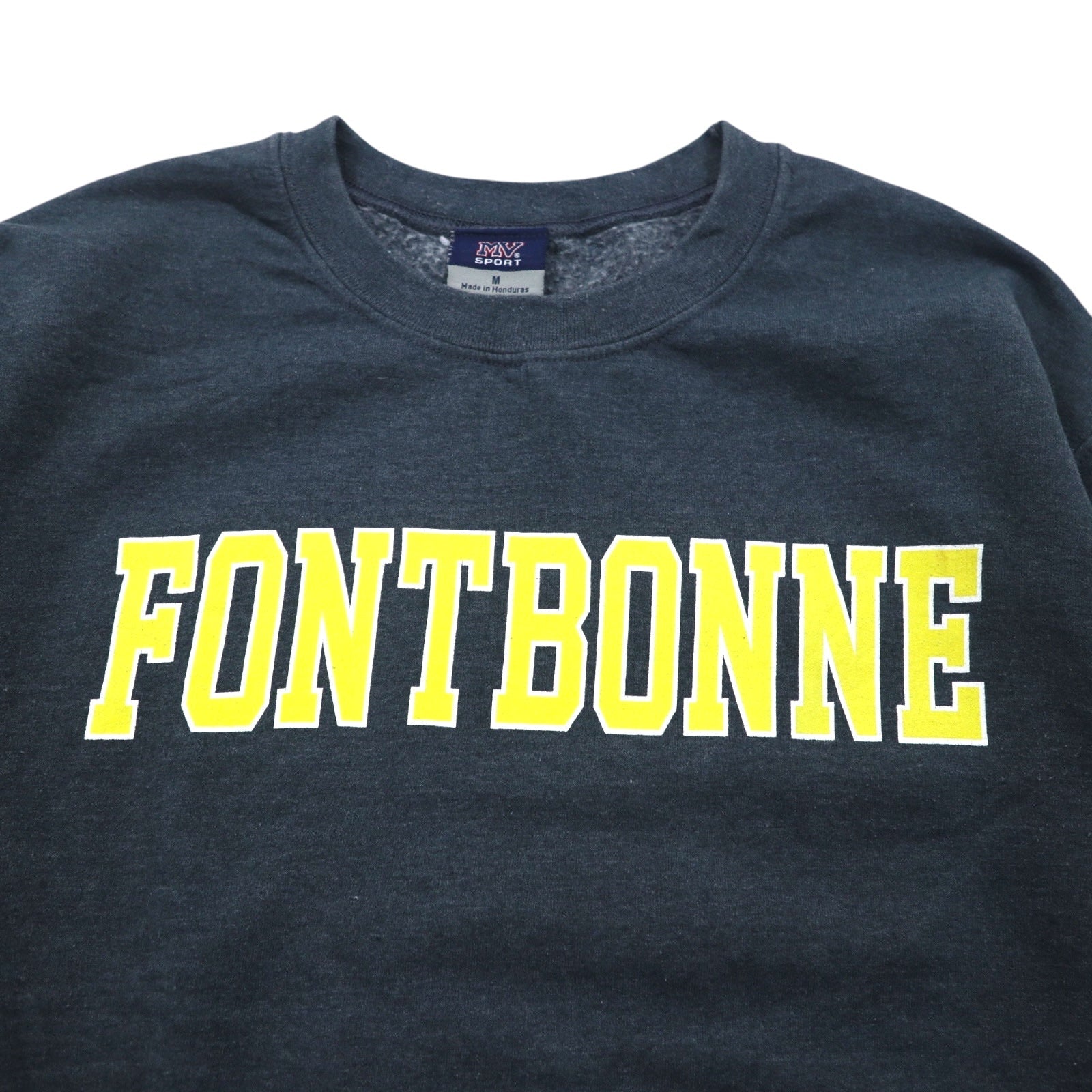 MV SPORT anni '90 felpa con stampa college M grigio cotone felpato FONTBONNE