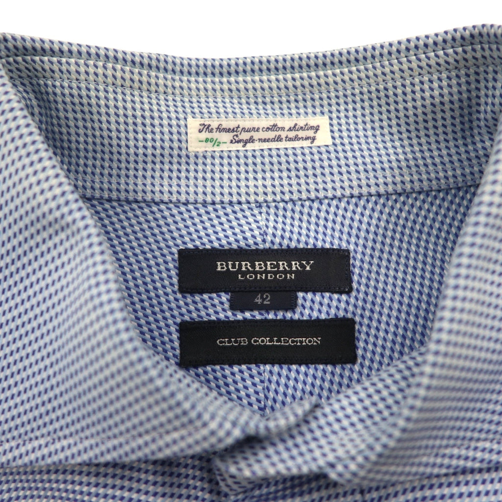 BURBERRY 日本製 ドレス シャツ XL ブルー CLUB COLLECTION カフスホール 胸ポケット