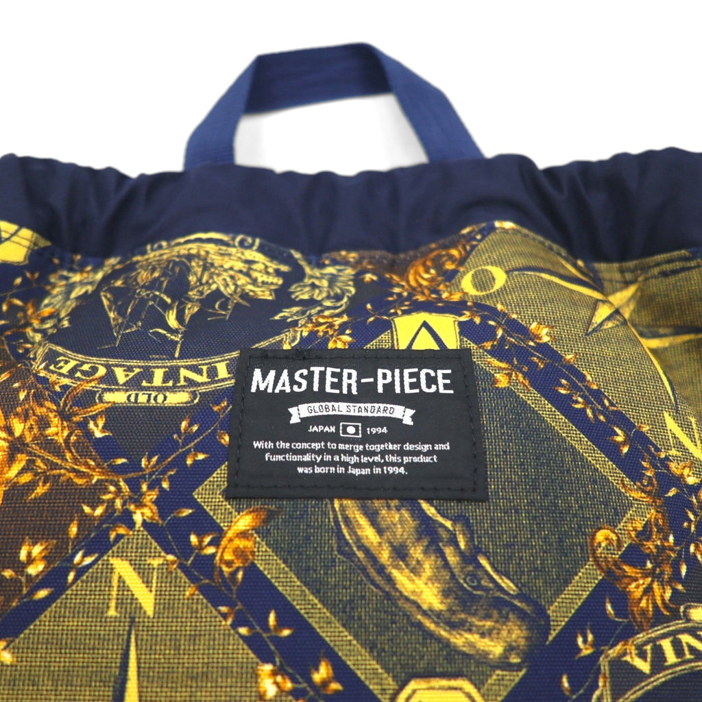 yoshio kubo × MSPC (MASTER PIECE) Zaino a sacco con coulisse, blu navy, in nylon e pelle, Made in Japan