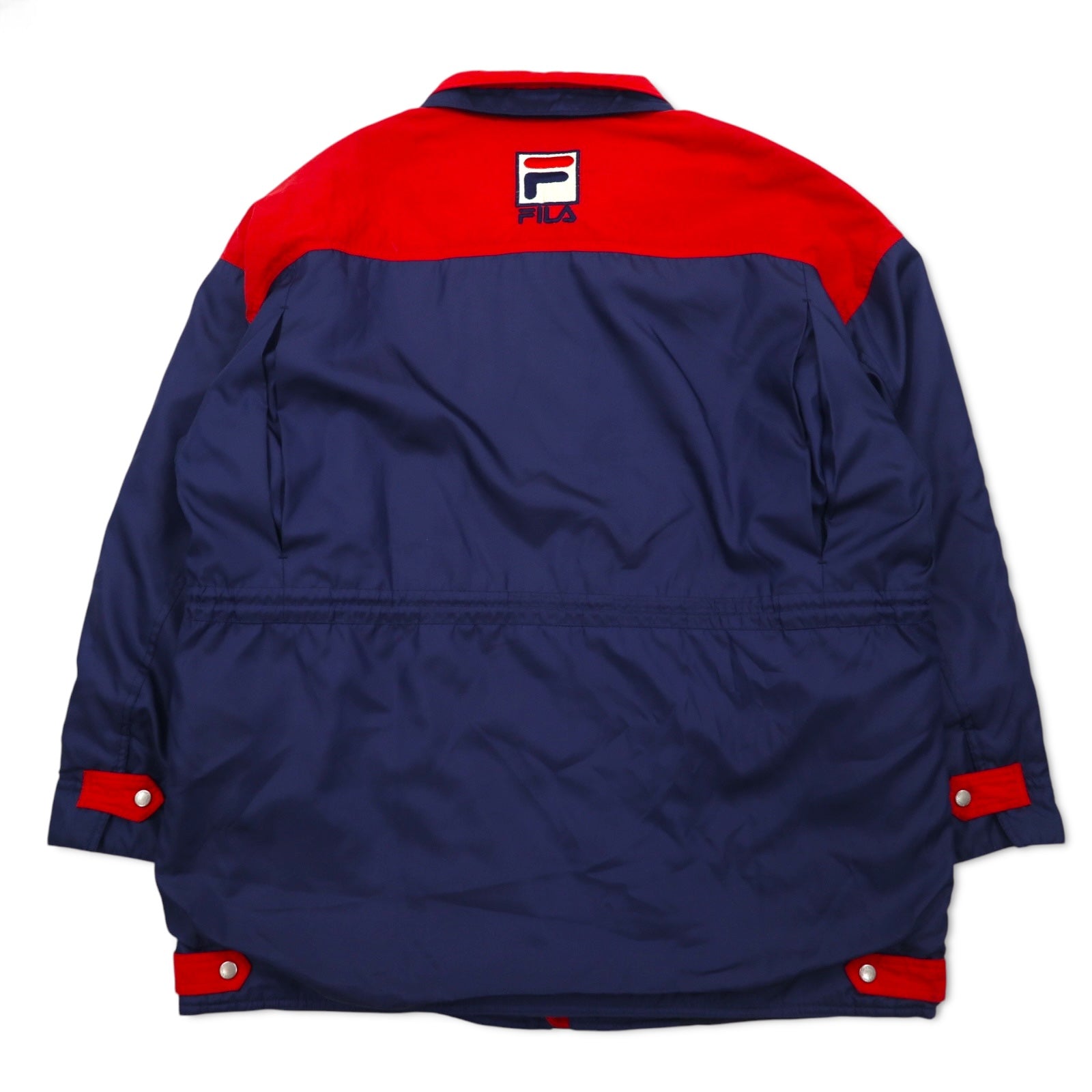 FILA Giacca a vela anni '90, XL, blu navy, poliestere, coulisse, fodera trapuntata