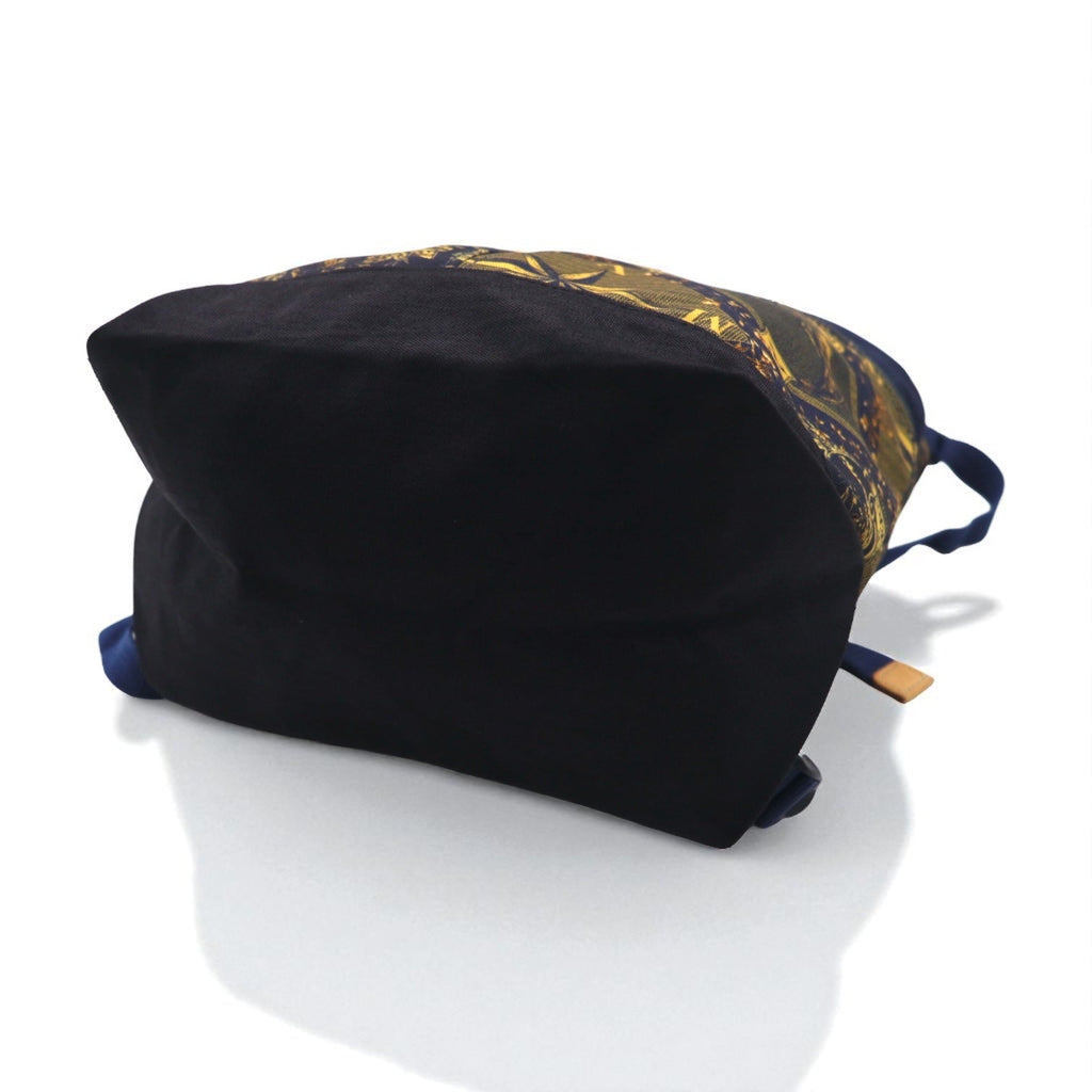 yoshio kubo × MSPC (MASTER PIECE) Zaino a sacco con coulisse, blu navy, in nylon e pelle, Made in Japan