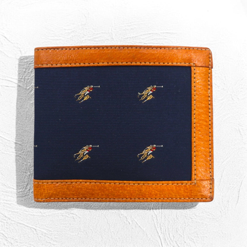 Polo by Ralph Lauren Portafoglio Bifold Portacarte Pelle Tela Ricamo All Over Pony