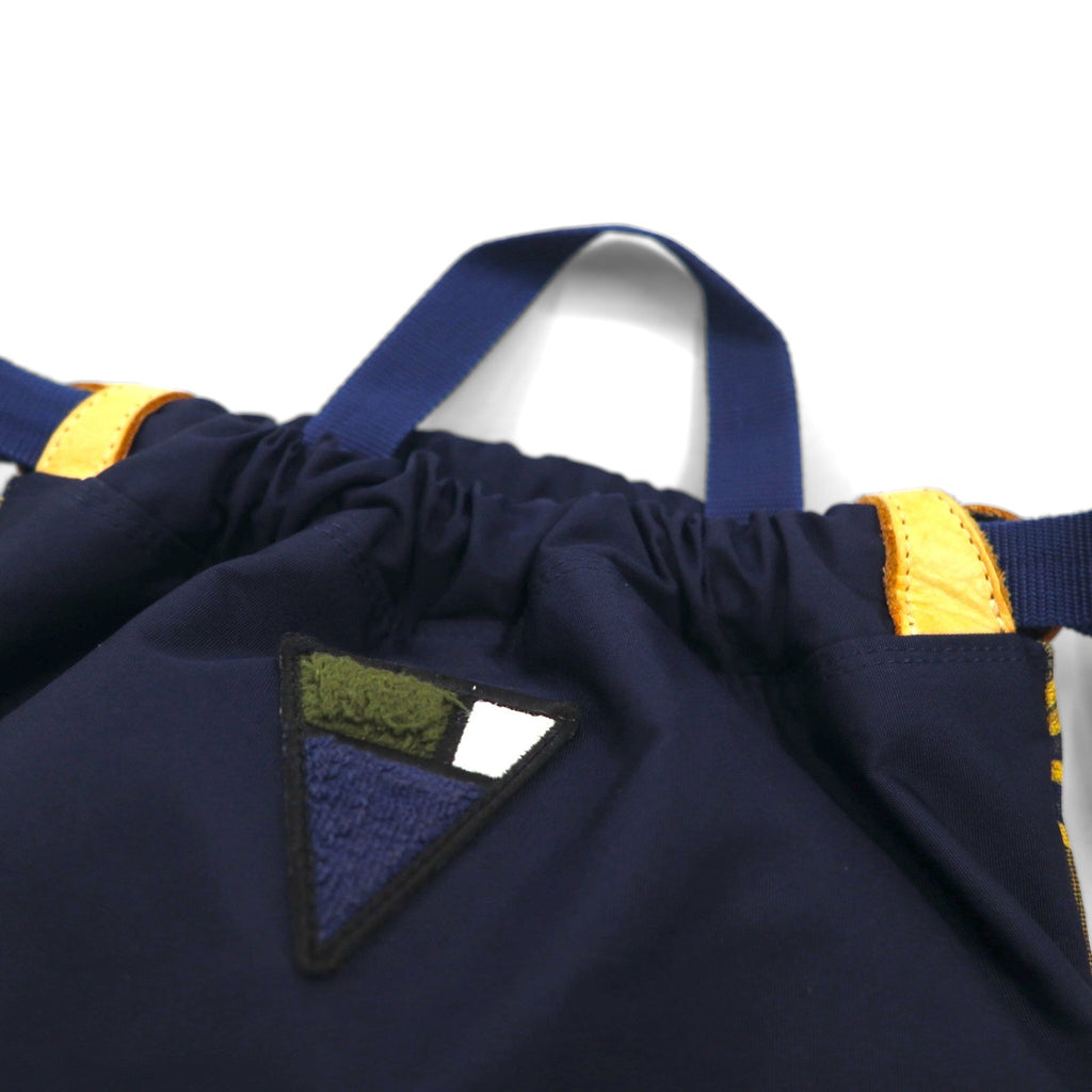 yoshio kubo × MSPC (MASTER PIECE) Zaino a sacco con coulisse, blu navy, in nylon e pelle, Made in Japan