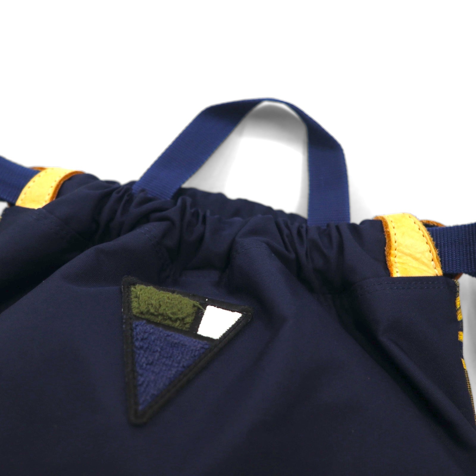 yoshio kubo × MSPC (MASTER PIECE) Zaino a sacco con coulisse, blu navy, in nylon e pelle, Made in Japan
