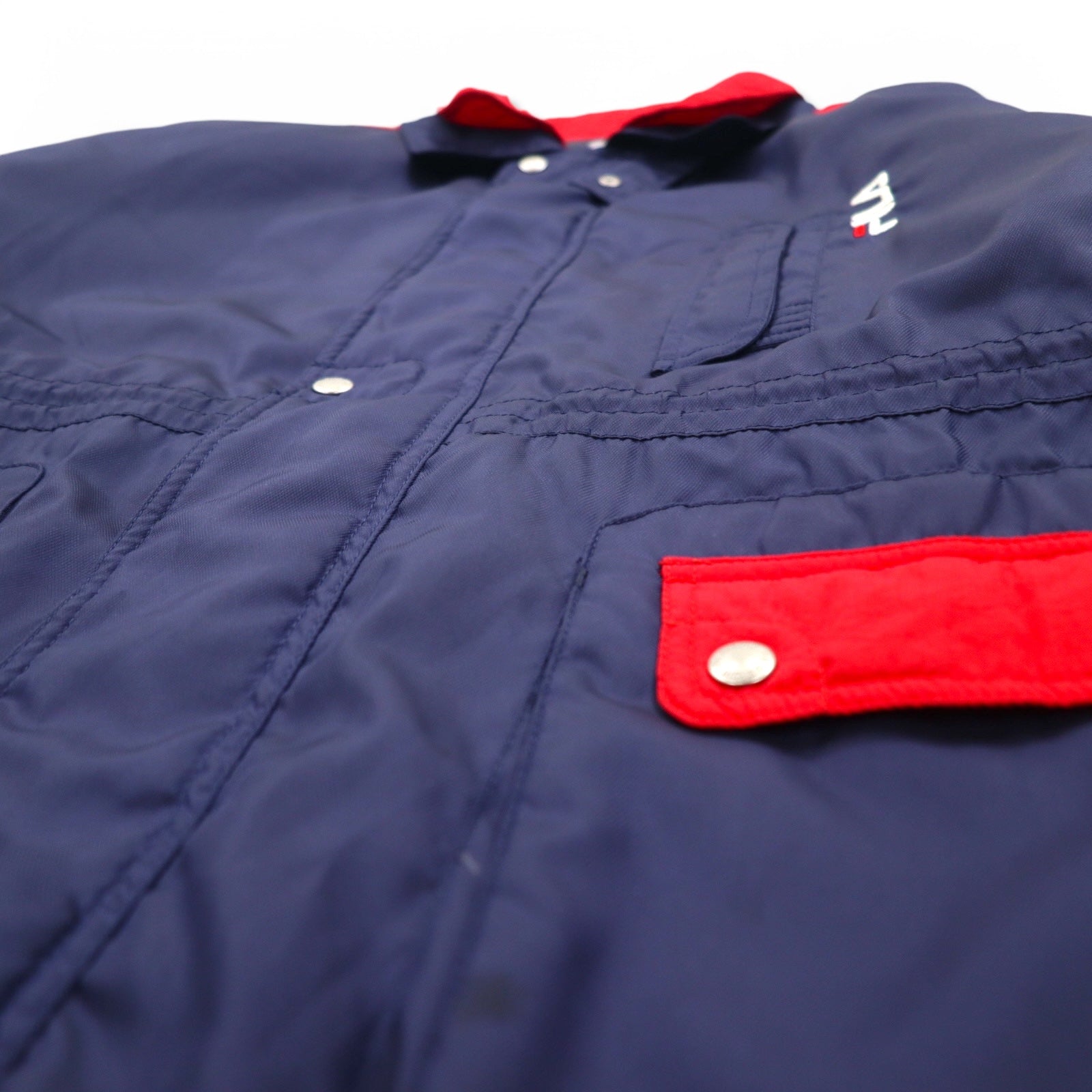 FILA Giacca a vela anni '90, XL, blu navy, poliestere, coulisse, fodera trapuntata