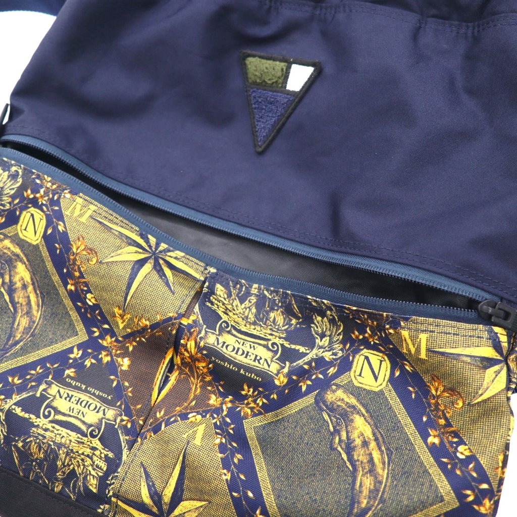 yoshio kubo × MSPC (MASTER PIECE) Zaino a sacco con coulisse, blu navy, in nylon e pelle, Made in Japan