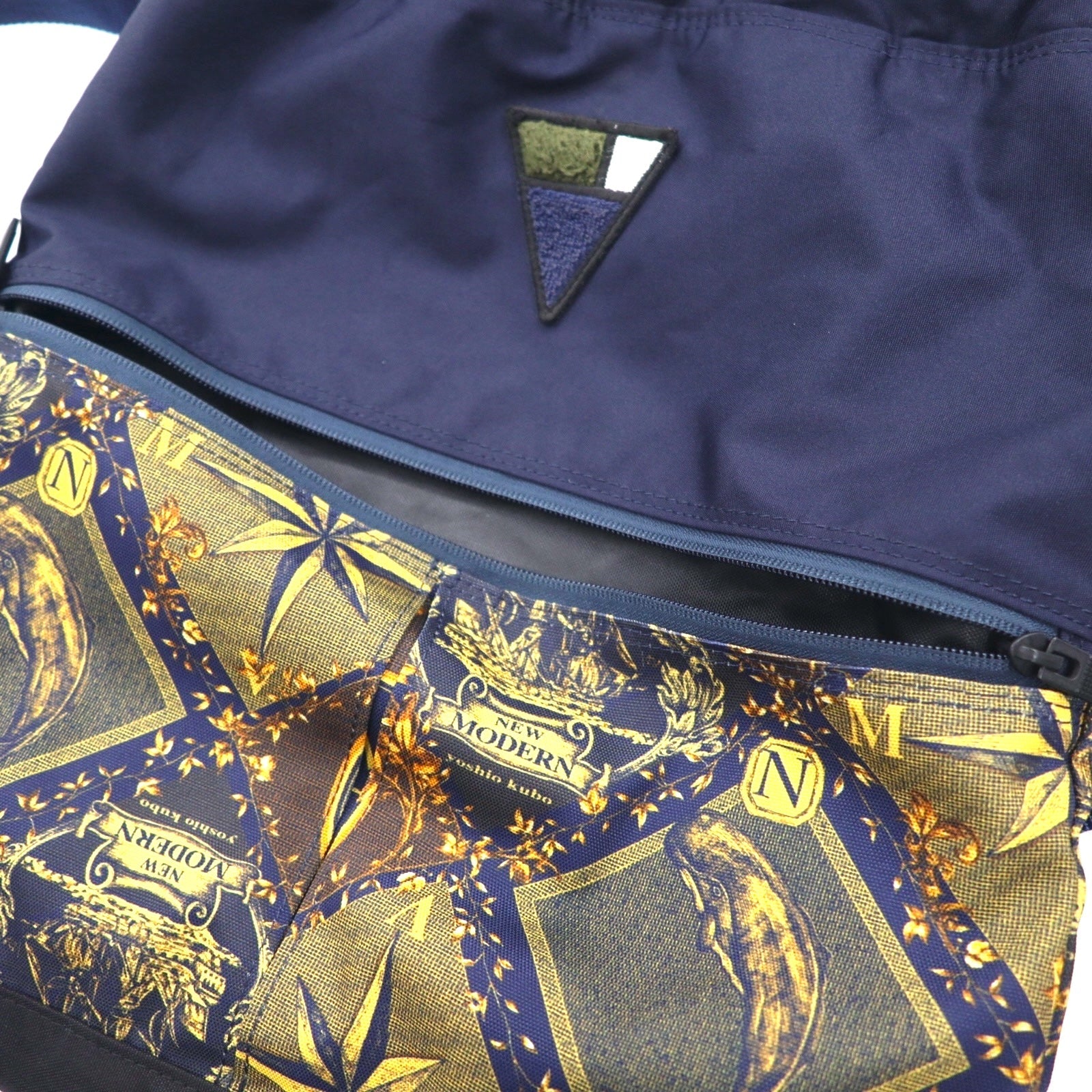 yoshio kubo × MSPC (MASTER PIECE) Zaino a sacco con coulisse, blu navy, in nylon e pelle, Made in Japan