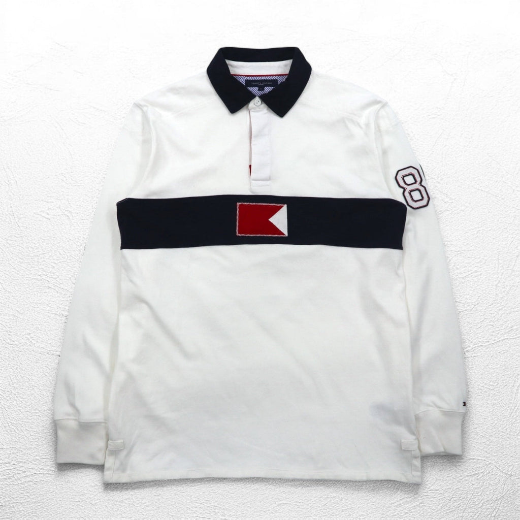 TOMMY HILFIGER SAILING Maglia rugby con logo a bandiera L bianca in cotone numerata