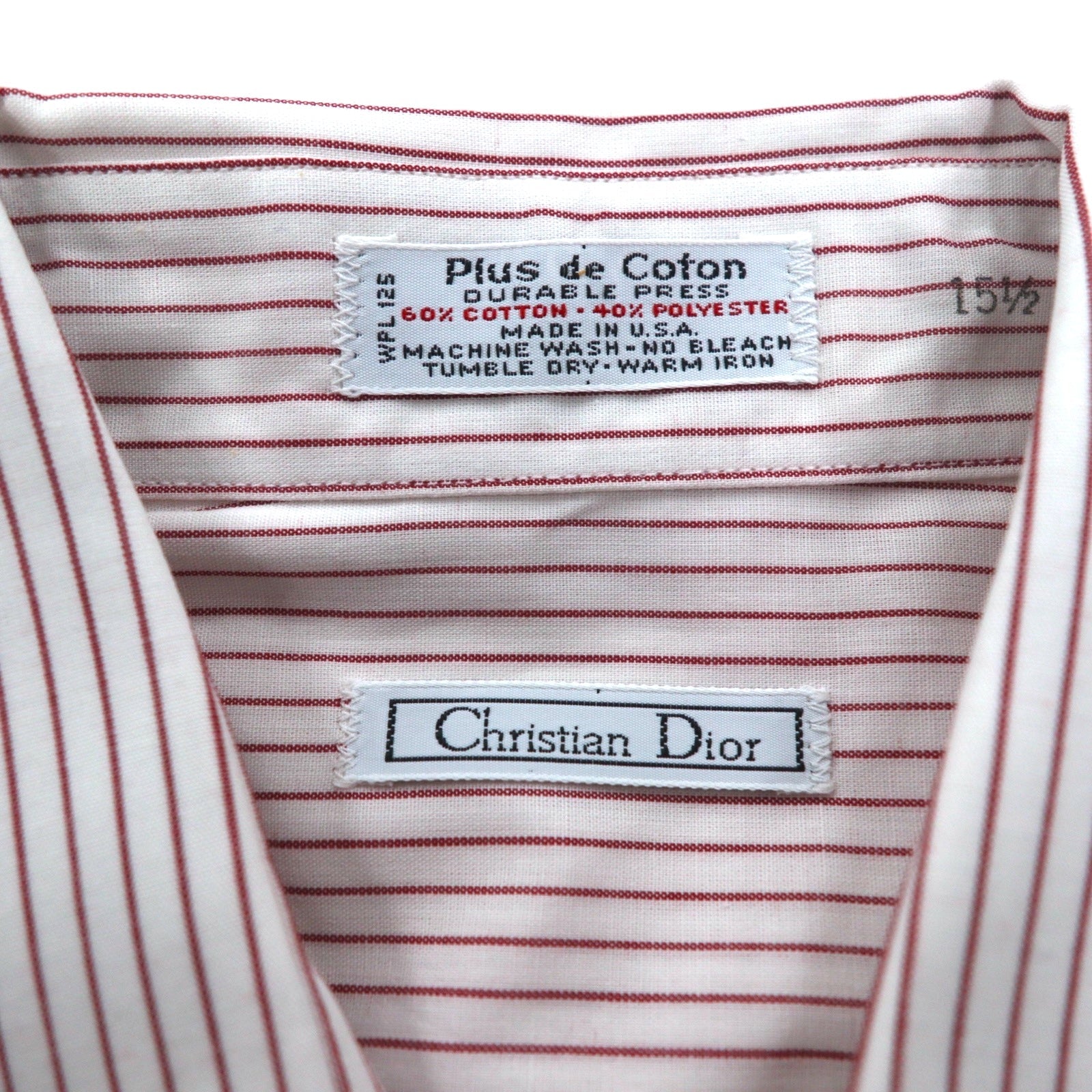 Christian Dior USA製 オールド ドレスシャツ L ホワイト ストライプ コットン 未使用品