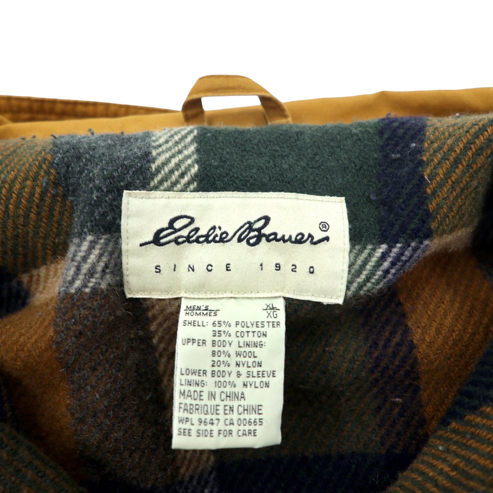 Eddie Bauer Anni '80 Parka da montagna XL Beige Poliestere Cotone 65/35 Cross Fodera in coperta Cappuccio staccabile Coulisse Parka da montagna foderato in lana