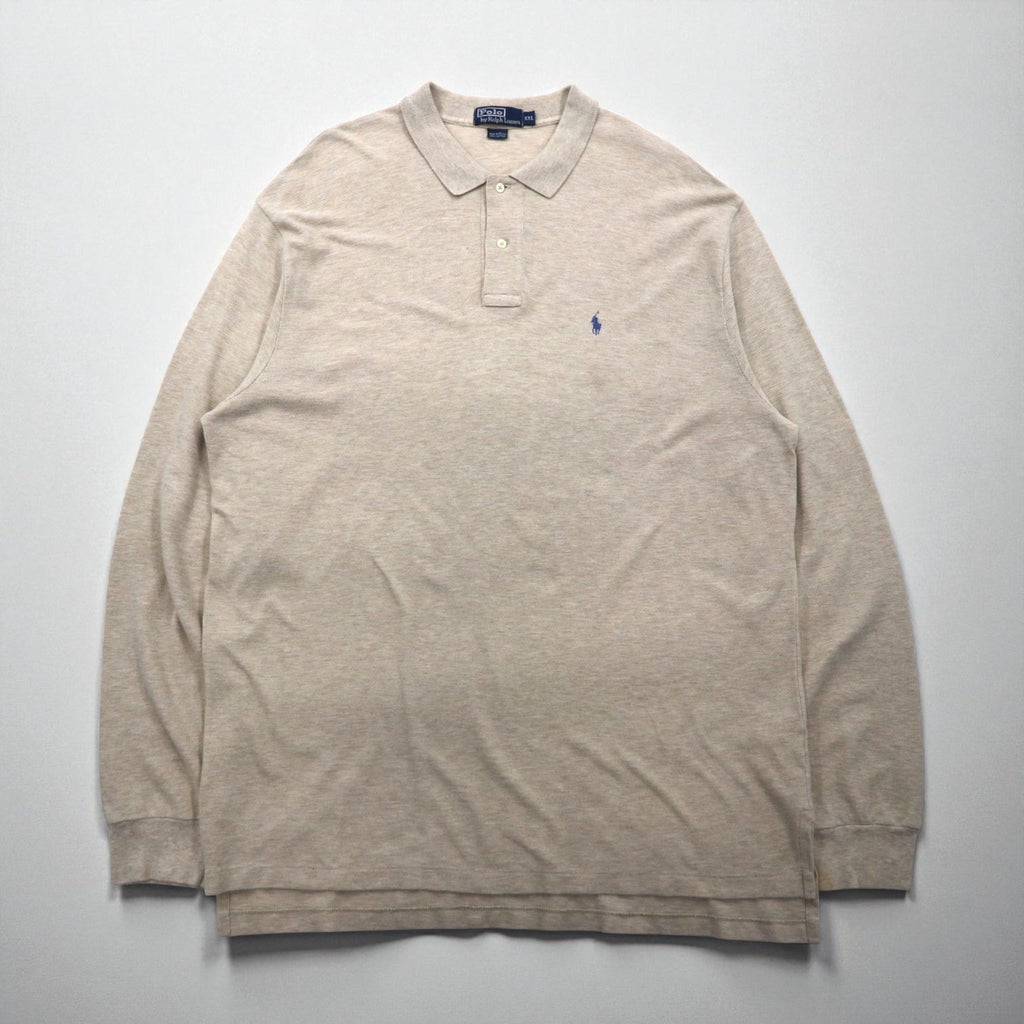 Polo Ralph Lauren 90年代 長袖ポロシャツ ラガーシャツ XL ベージュ 鹿の子 スモールポニー刺繡