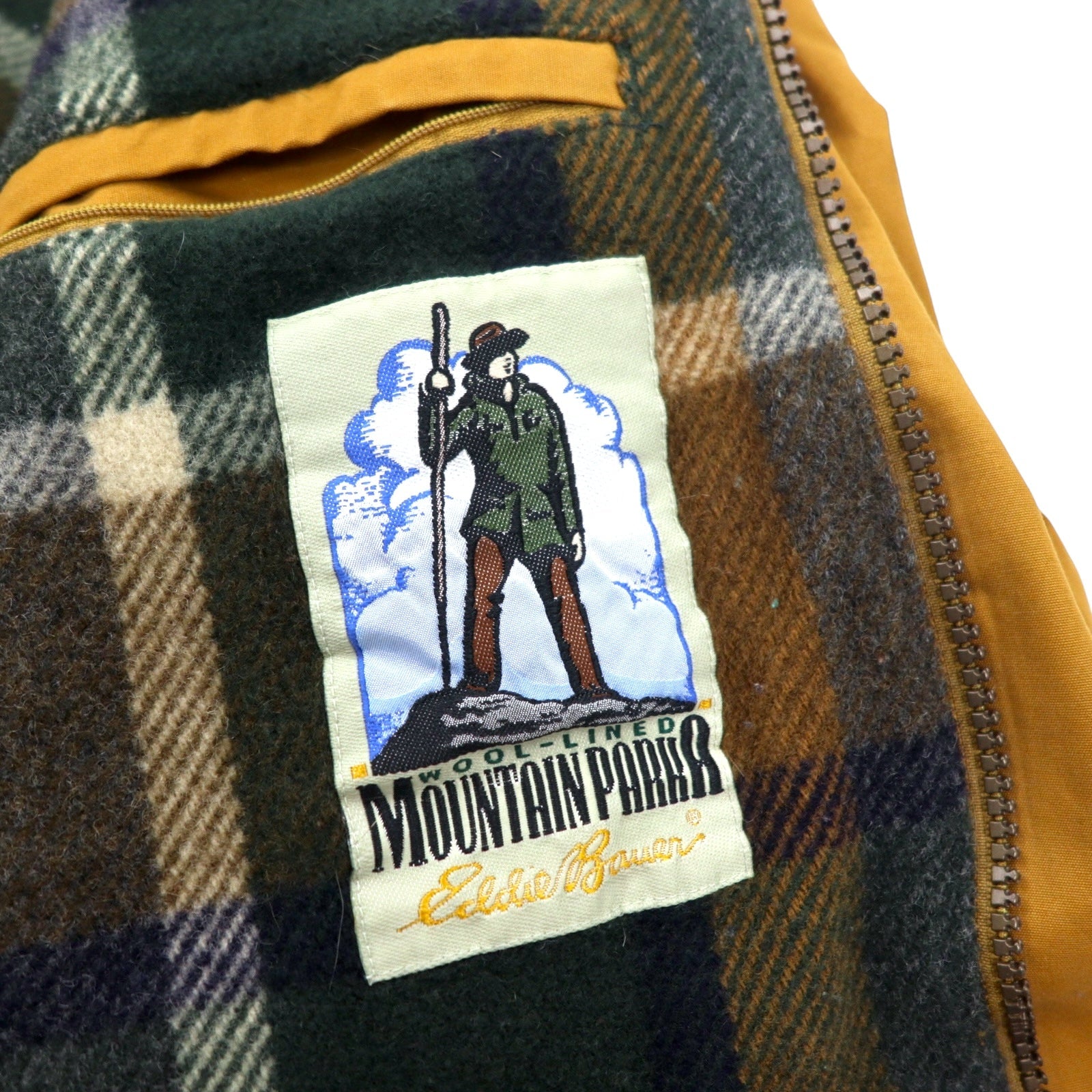 Eddie Bauer Anni '80 Parka da montagna XL Beige Poliestere Cotone 65/35 Cross Fodera in coperta Cappuccio staccabile Coulisse Parka da montagna foderato in lana