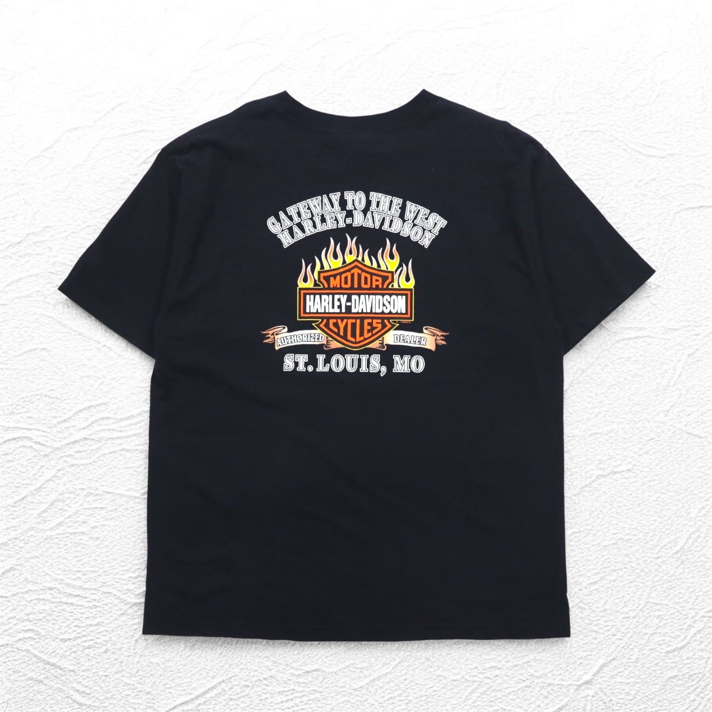 HARLEY DAVIDSON anni 2000 Prodotto negli USA Maglietta con stampa teschio e fiamme 2XL Nera Cotone ST LOUIS MO