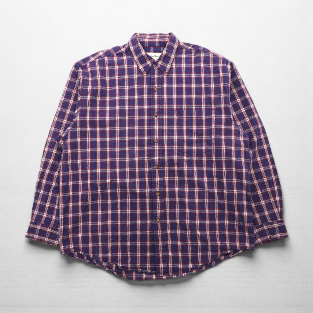 Eddie Bauer 90年代 ボタンダウン フランネルシャツ L ネイビー コットン チェック