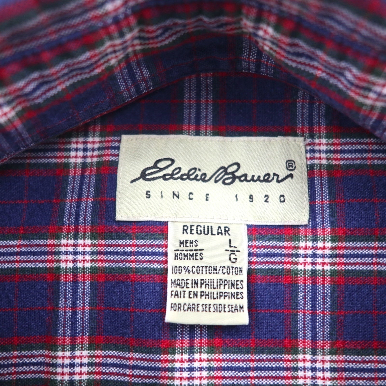 Eddie Bauer 90年代 ボタンダウン フランネルシャツ L ネイビー コットン チェック