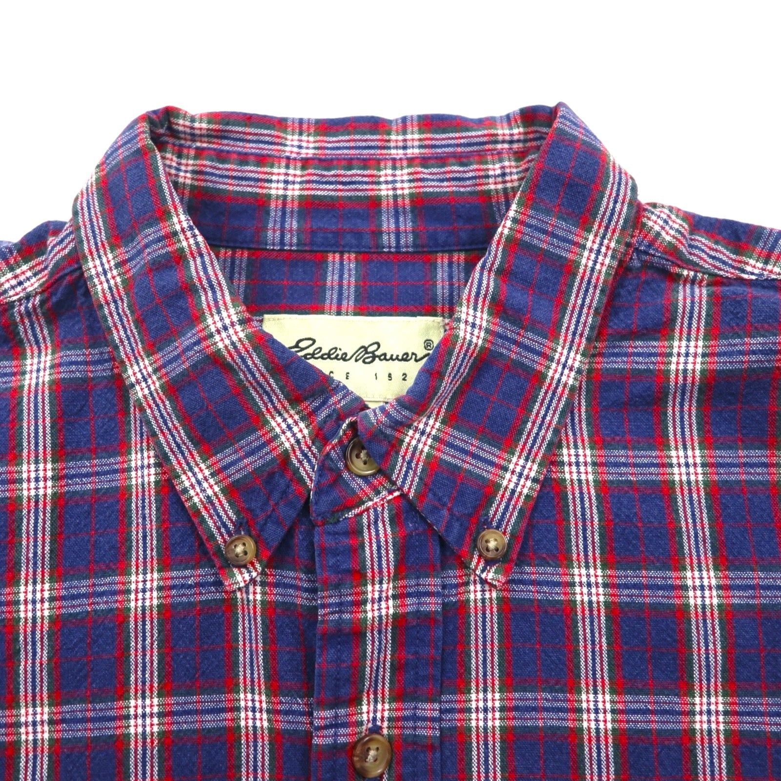 Eddie Bauer 90年代 ボタンダウン フランネルシャツ L ネイビー コットン チェック