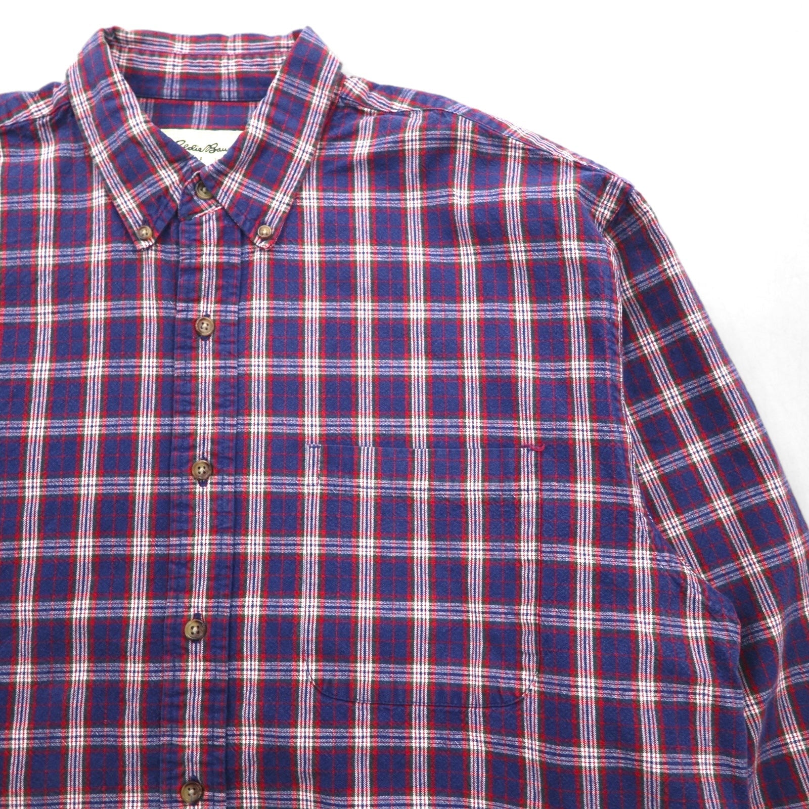Eddie Bauer 90年代 ボタンダウン フランネルシャツ L ネイビー コットン チェック