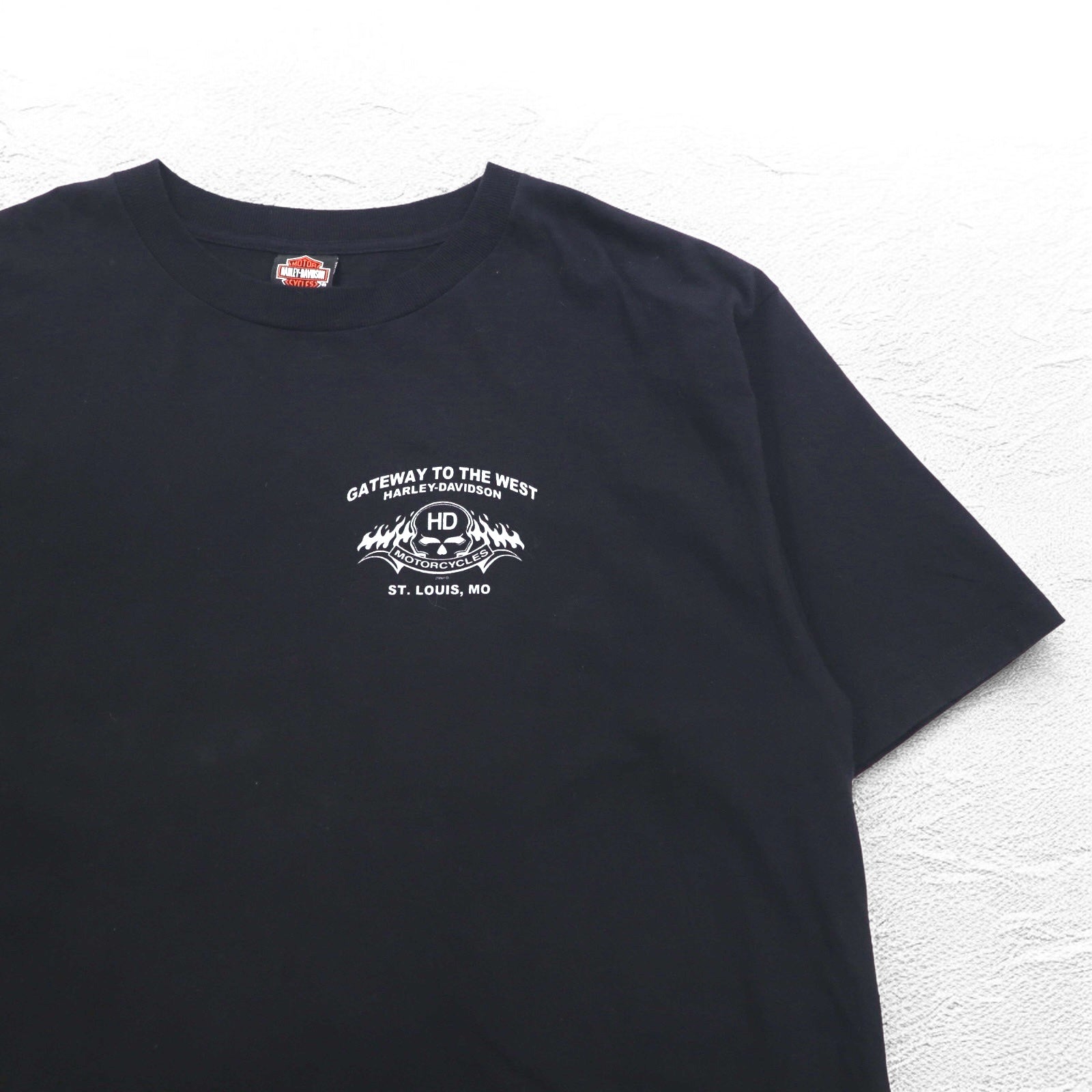 HARLEY DAVIDSON anni 2000 Prodotto negli USA Maglietta con stampa teschio e fiamme 2XL Nera Cotone ST LOUIS MO