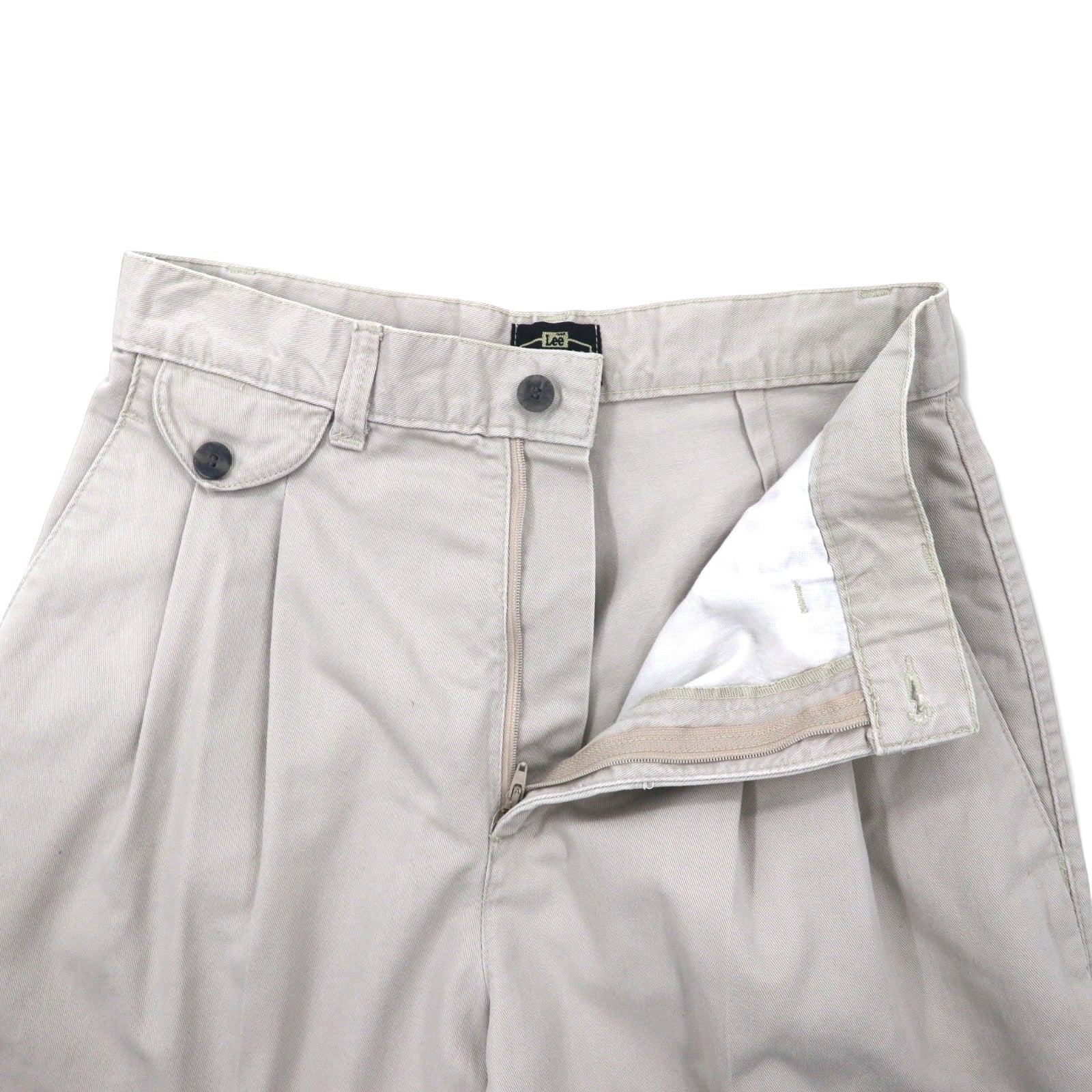 Lee CASUALS Anni '90 Pantaloni Chino a Pieghe Ampi Affusolati M Beige Cotone WRINKLE FREE Fabbricati in Messico