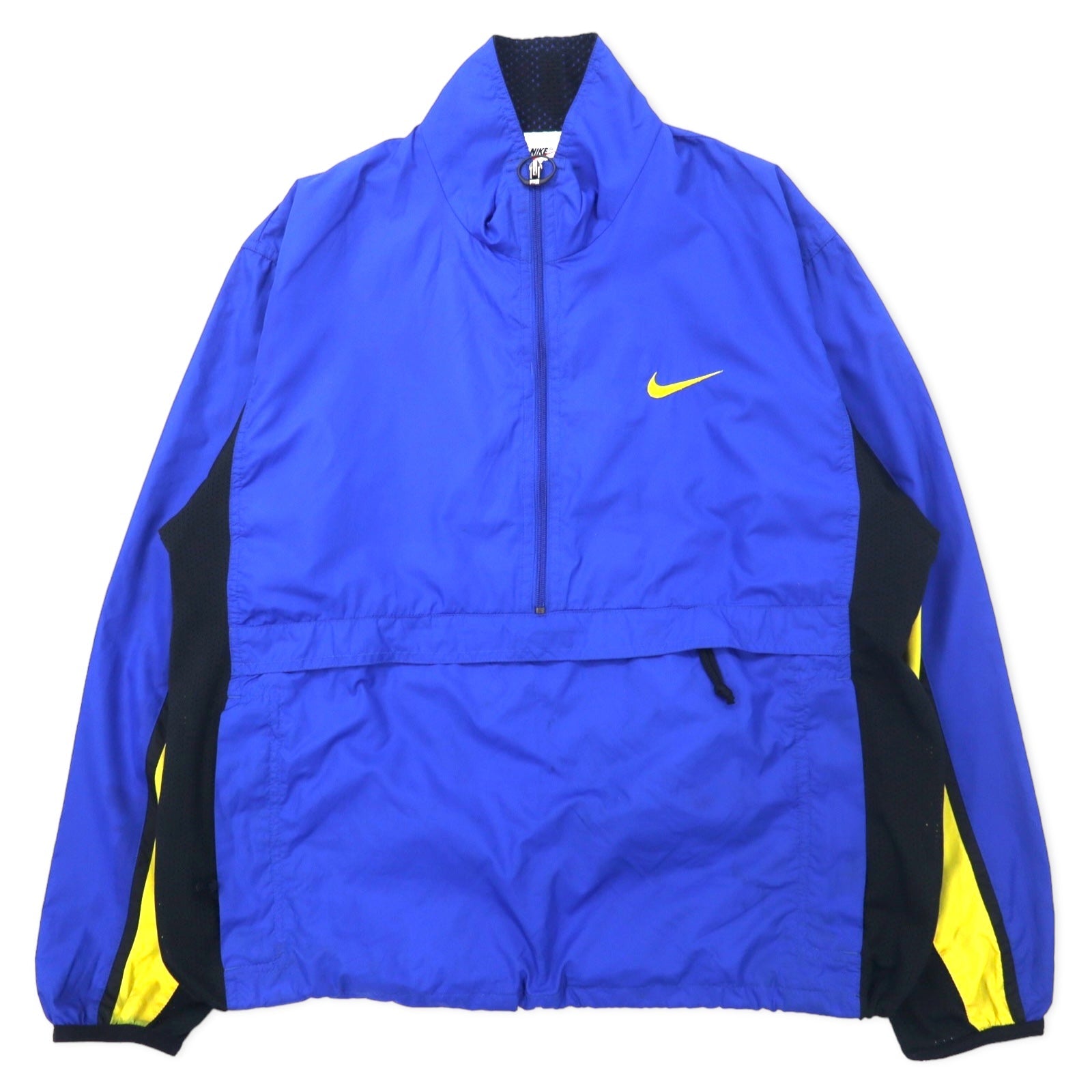 NIKE anni '90 giacca a vento anorak mezza zip in nylon taglia M blu, inserti in rete, etichetta argento, logo Swoosh ricamato