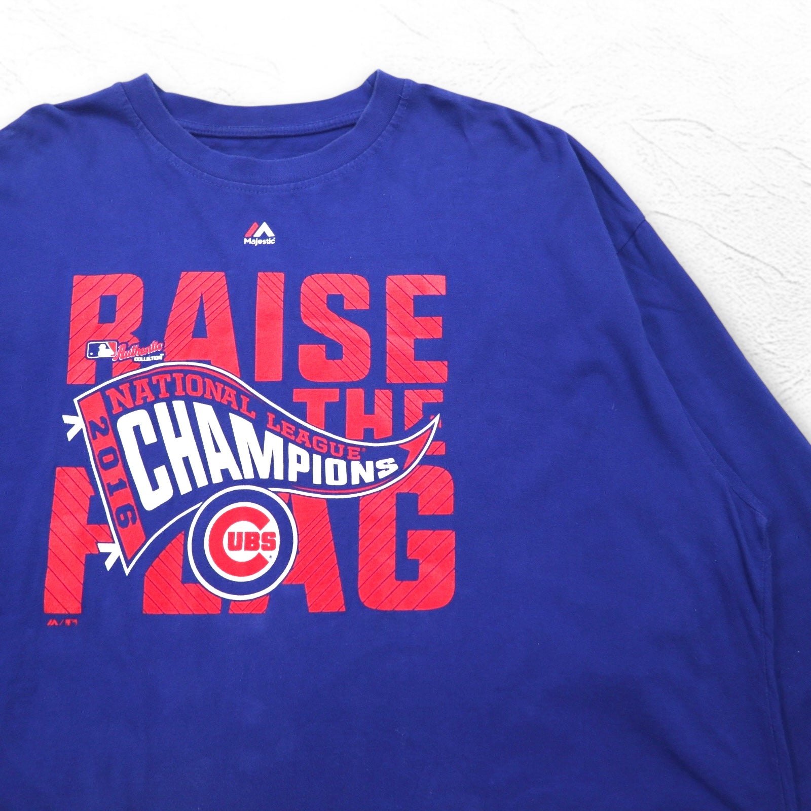 Majestic T-shirt a maniche lunghe, taglia 3XL, colore blu, cotone, MLB CUBS, taglia grande