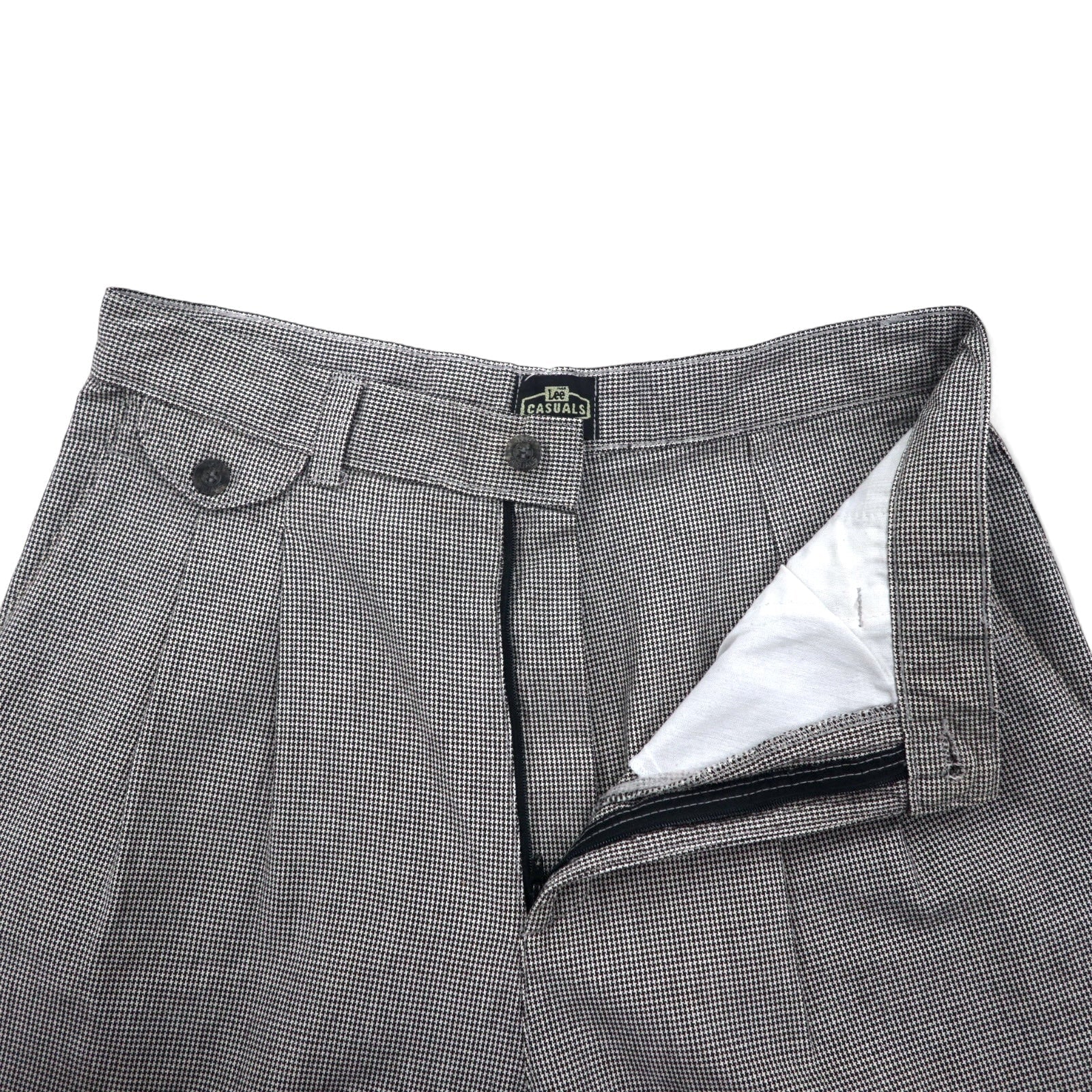 Lee CASUALS Chino a vita alta con pieghe ampie affusolate anni '90 L grigio motivo pied de poule cotone WRINKLE FREE Prodotto nella Repubblica Dominicana