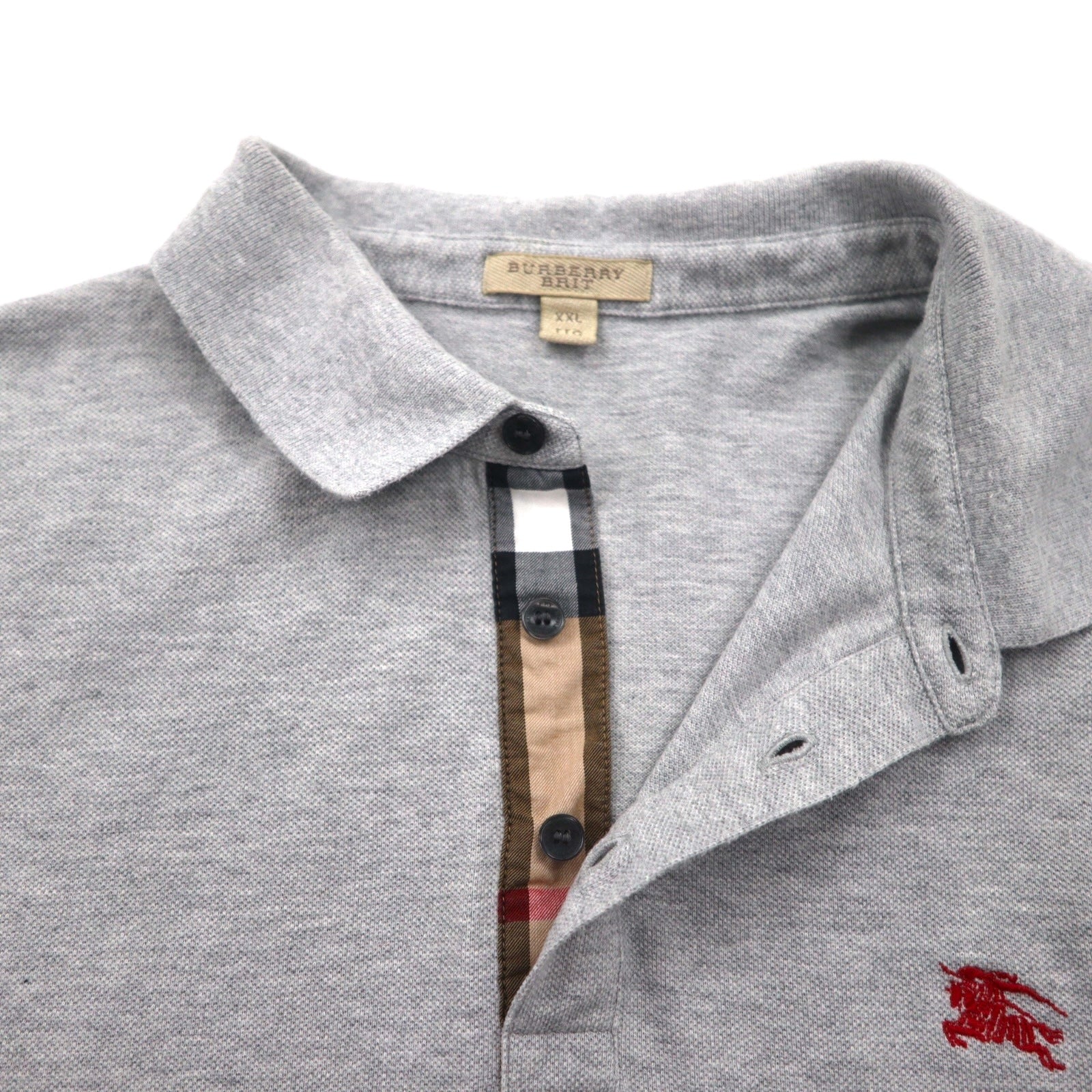 BURBERRY BRIT Polo attuale 2XL Grigio Cotone Piqué Logo ricamato