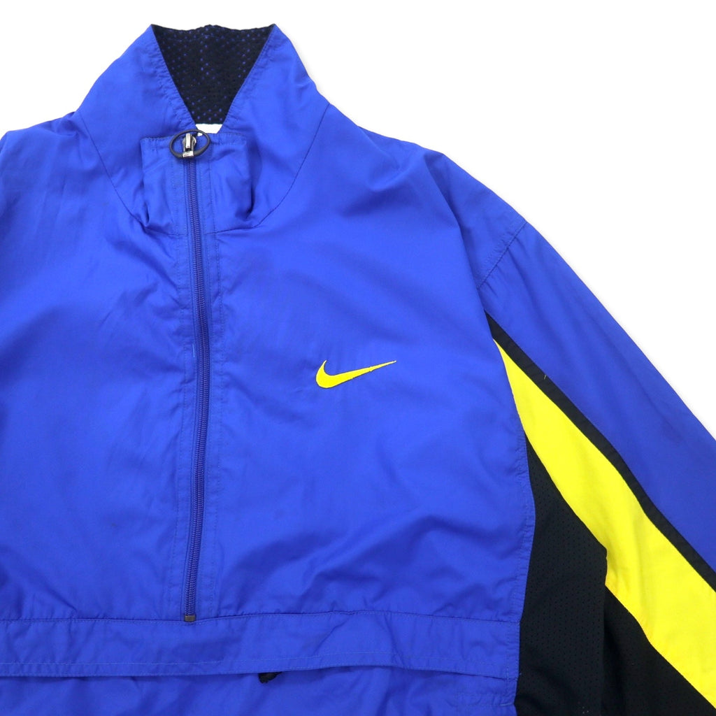 NIKE anni '90 giacca a vento anorak mezza zip in nylon taglia M blu, inserti in rete, etichetta argento, logo Swoosh ricamato