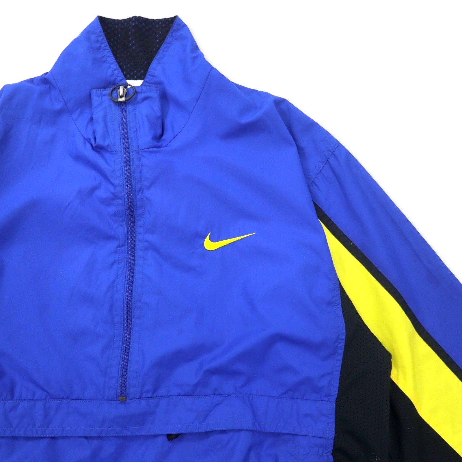 NIKE anni '90 giacca a vento anorak mezza zip in nylon taglia M blu, inserti in rete, etichetta argento, logo Swoosh ricamato