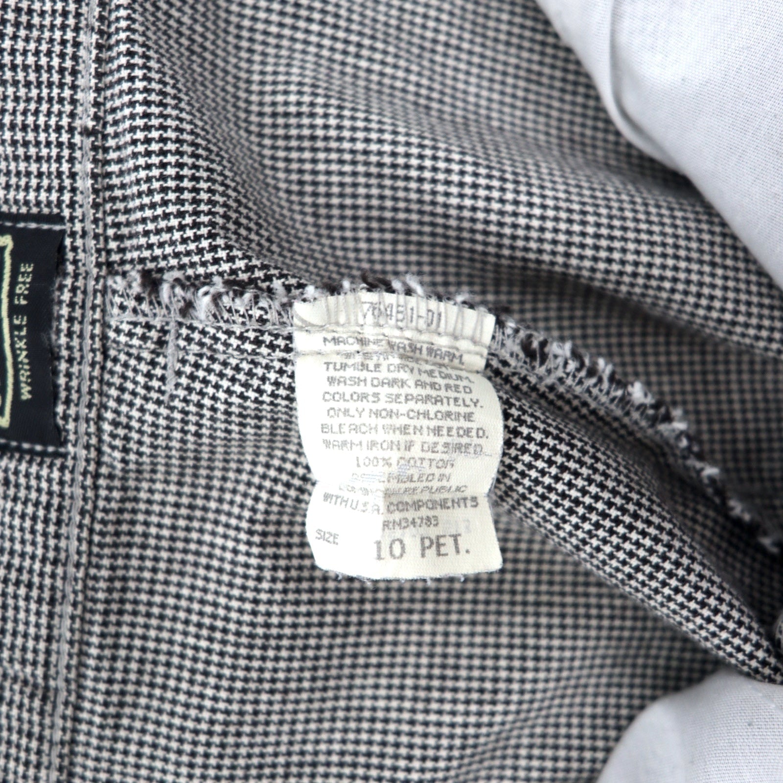 Lee CASUALS Chino a vita alta con pieghe ampie affusolate anni '90 L grigio motivo pied de poule cotone WRINKLE FREE Prodotto nella Repubblica Dominicana
