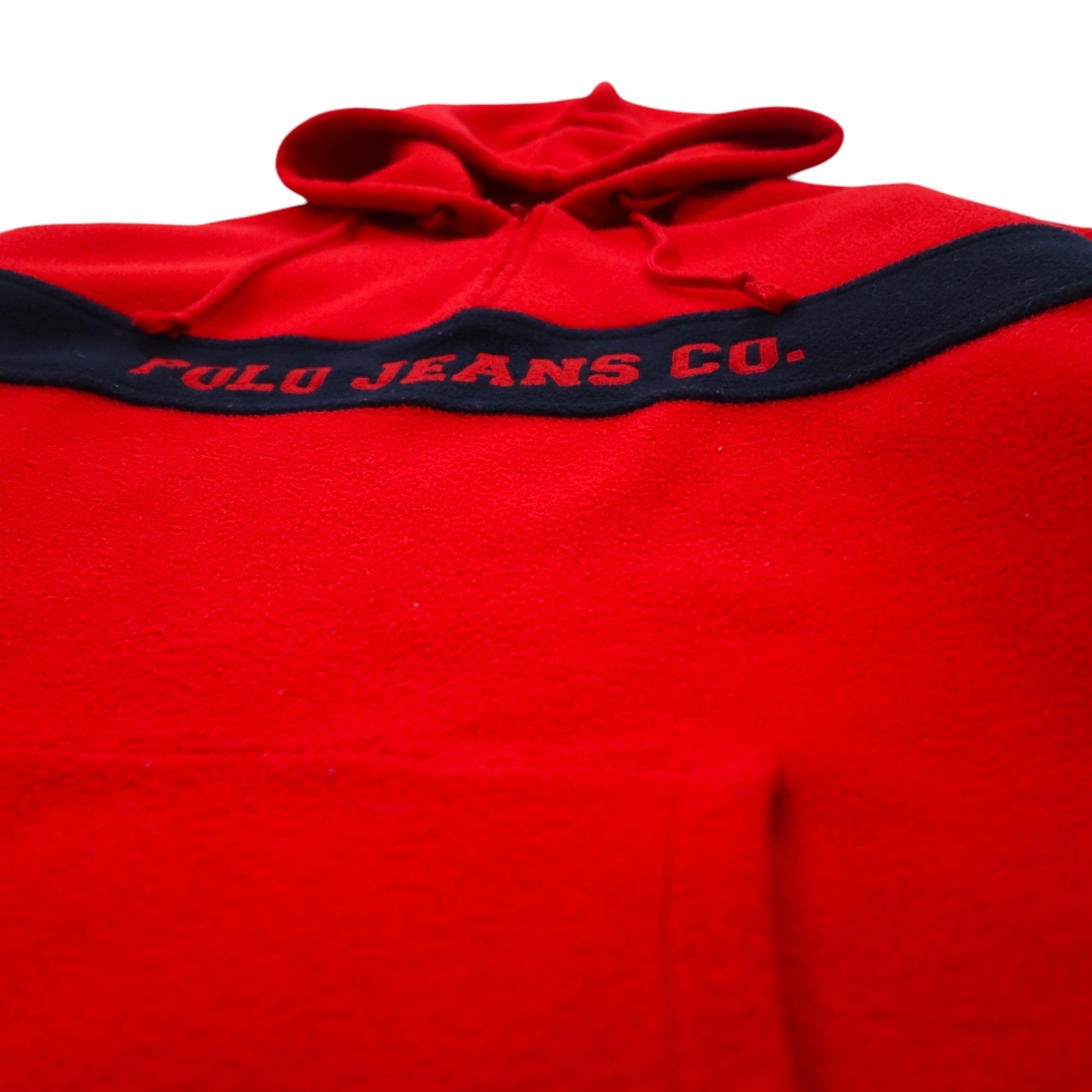 POLO JEANS CO. RALPH LAUREN pile con mezza cerniera e cappuccio anni '90, taglia XL, rosso, poliestere, logo