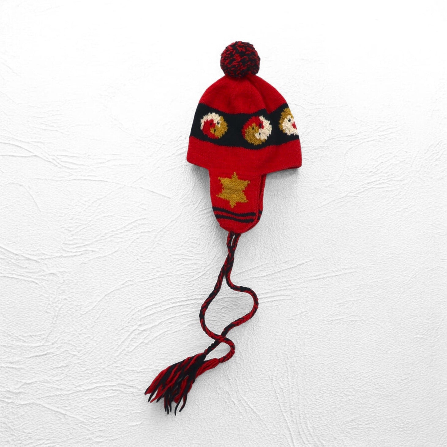 Leh Berretto in maglia con paraorecchie, con pon-pon, taglia unica, rosso