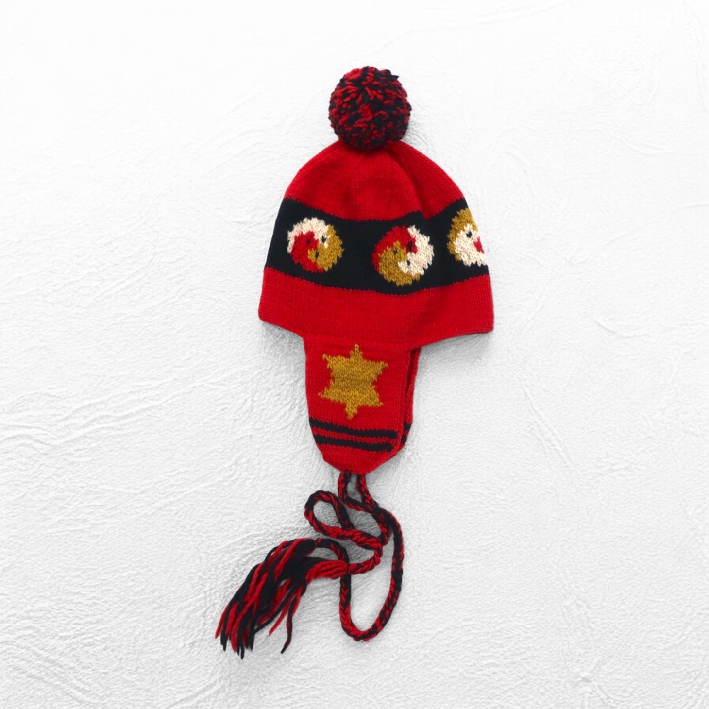 Leh Berretto in maglia con paraorecchie, con pon-pon, taglia unica, rosso